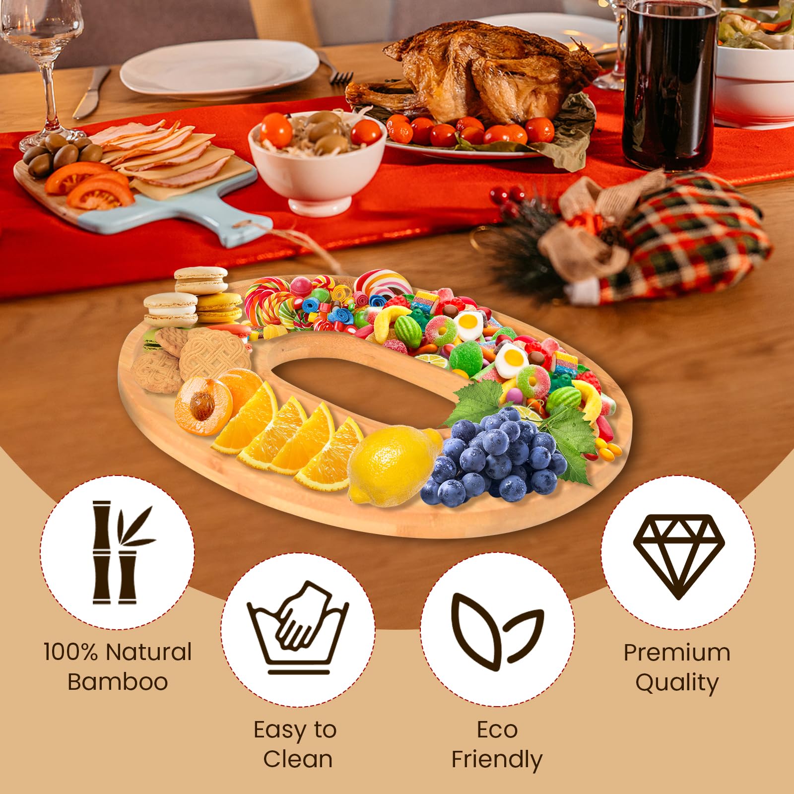 Hviiso 3Pcs Christmas Charcuterie Board Set, Joy Bamboo Appetizer Serving Board, Large Christmas Candy Dish Snack Platters - Gif