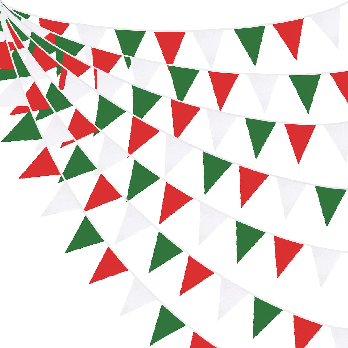 32Ft Red Green White Banner Party Decorations Christmas Triangle Flag Fabric Pennant Bunting Garland Streamers For Christmas Day