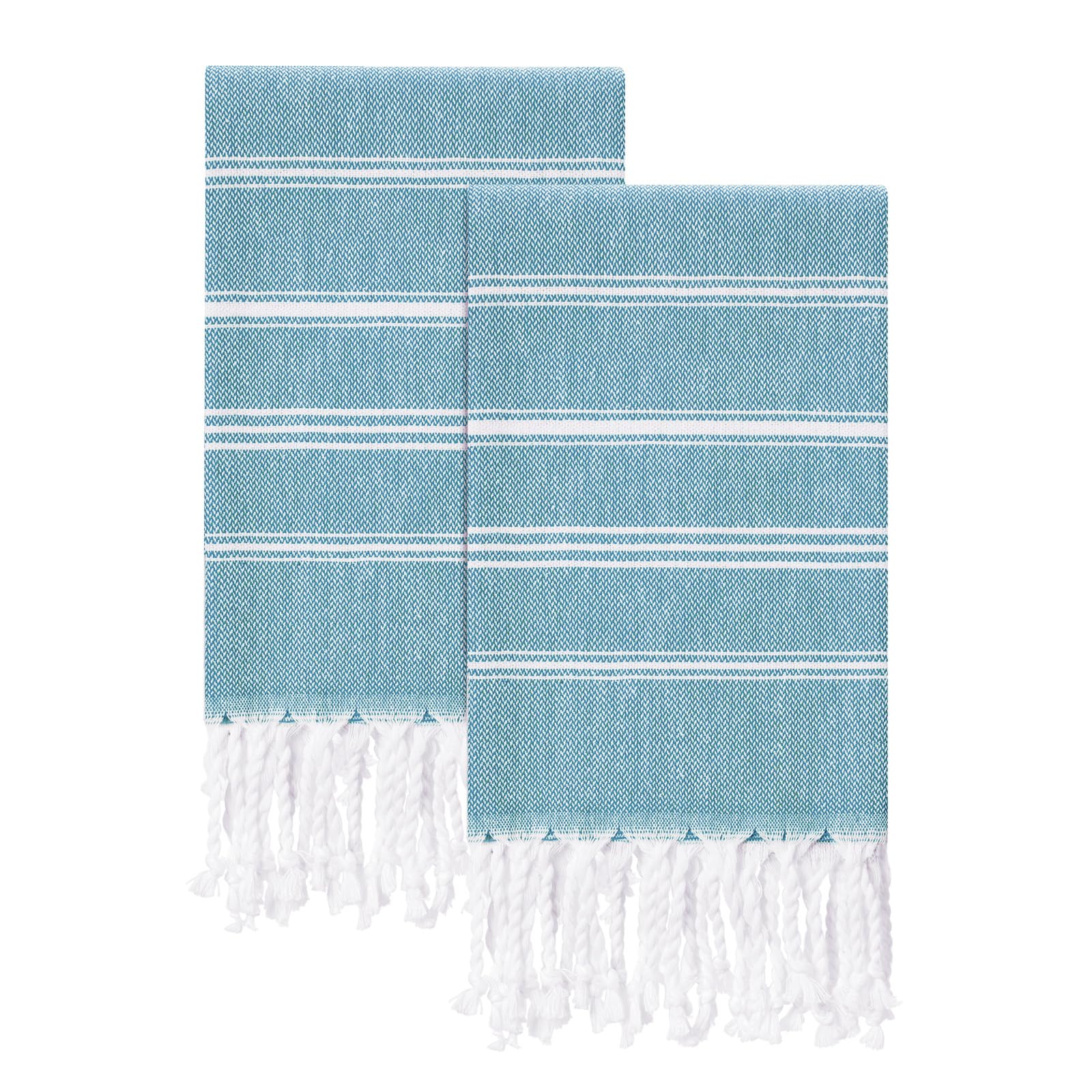Cabanana Cotton Turkish Hand Towel - Set Of 2 | Boho Kitchen Tea Towels, 40 X 16 Inches Thin Decorative Bathroom Towel(Blue)