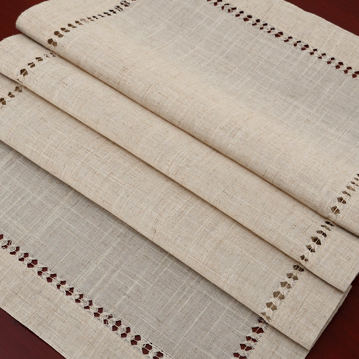Grelucgo Handmade Hemstitched Natural Rectangle Lace Table Runners Dresser Scarves (14X54 Inch)