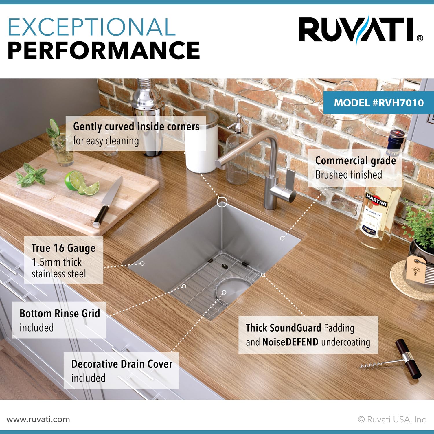 Ruvati 26-Inch Undermount 16 Gauge Tight Radius Stainless Steel Kitchen Sink Single Bowl - Rvh7126