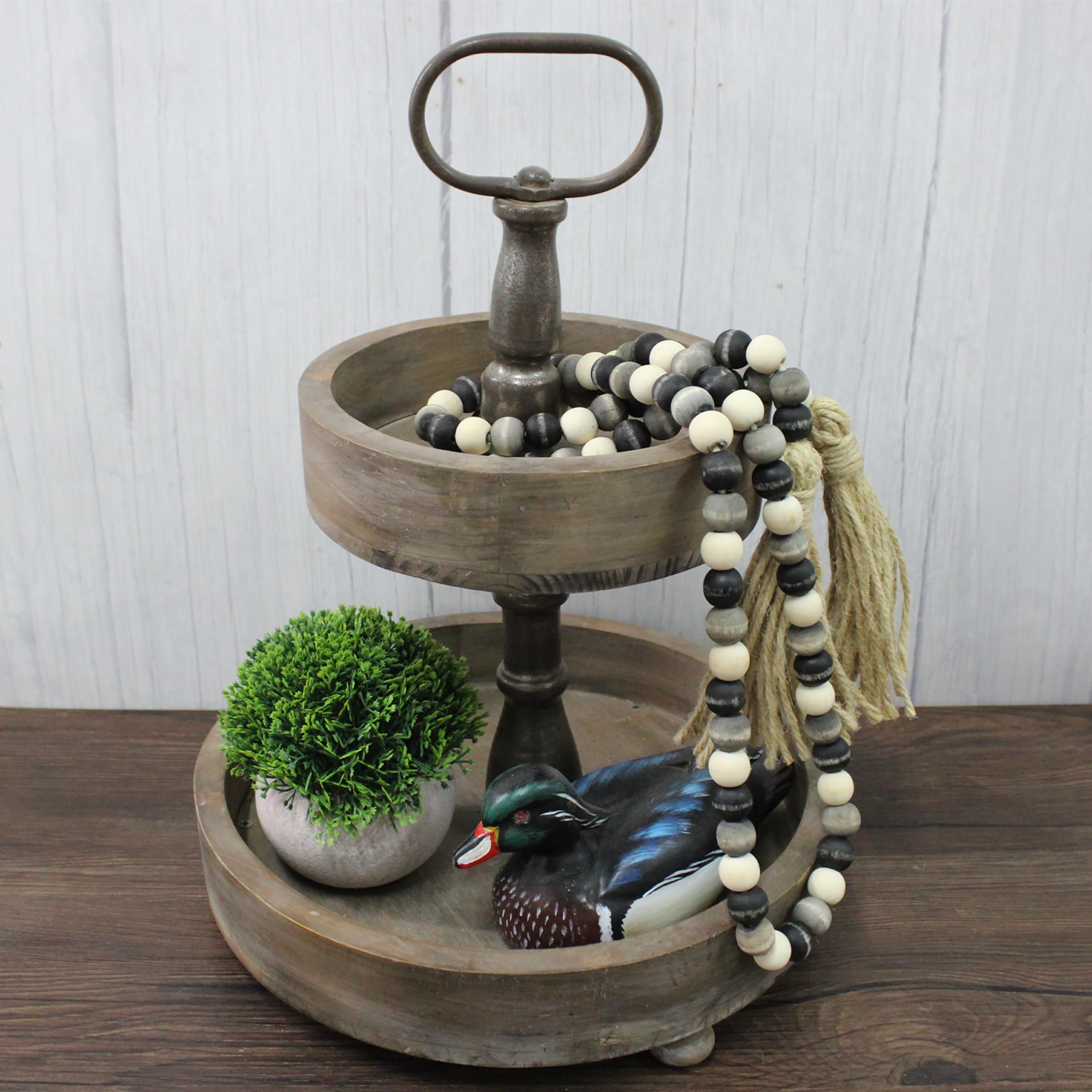 CVHOMEDECO. Wood Beads Garland with Tassels Farmhouse Rustic Wooden Prayer Bead String Wall Hanging Accent for Home Festival Dec