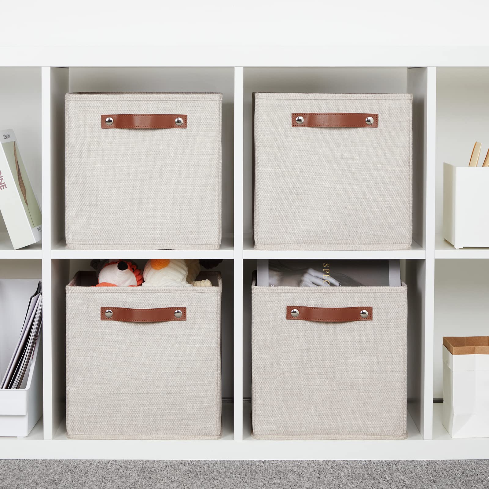DULLEMELO Storage Boxes for Shelves Closet Storage Sturdy Home Organization Bins for Gifts Empty Foldable Fabric Storage Cubes Baskets for Nursery Toys Towels Clothes Storage(Beige)