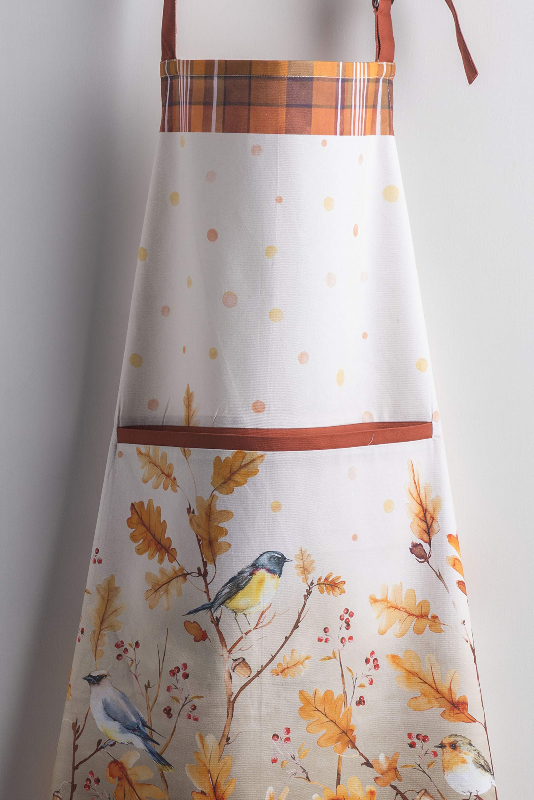 Maison D' Hermine Oak Leaves 100% Cotton 1 Piece Kitchen Apron With An Adjustable Neck & Hidden Centre Pocket With Long Ties For