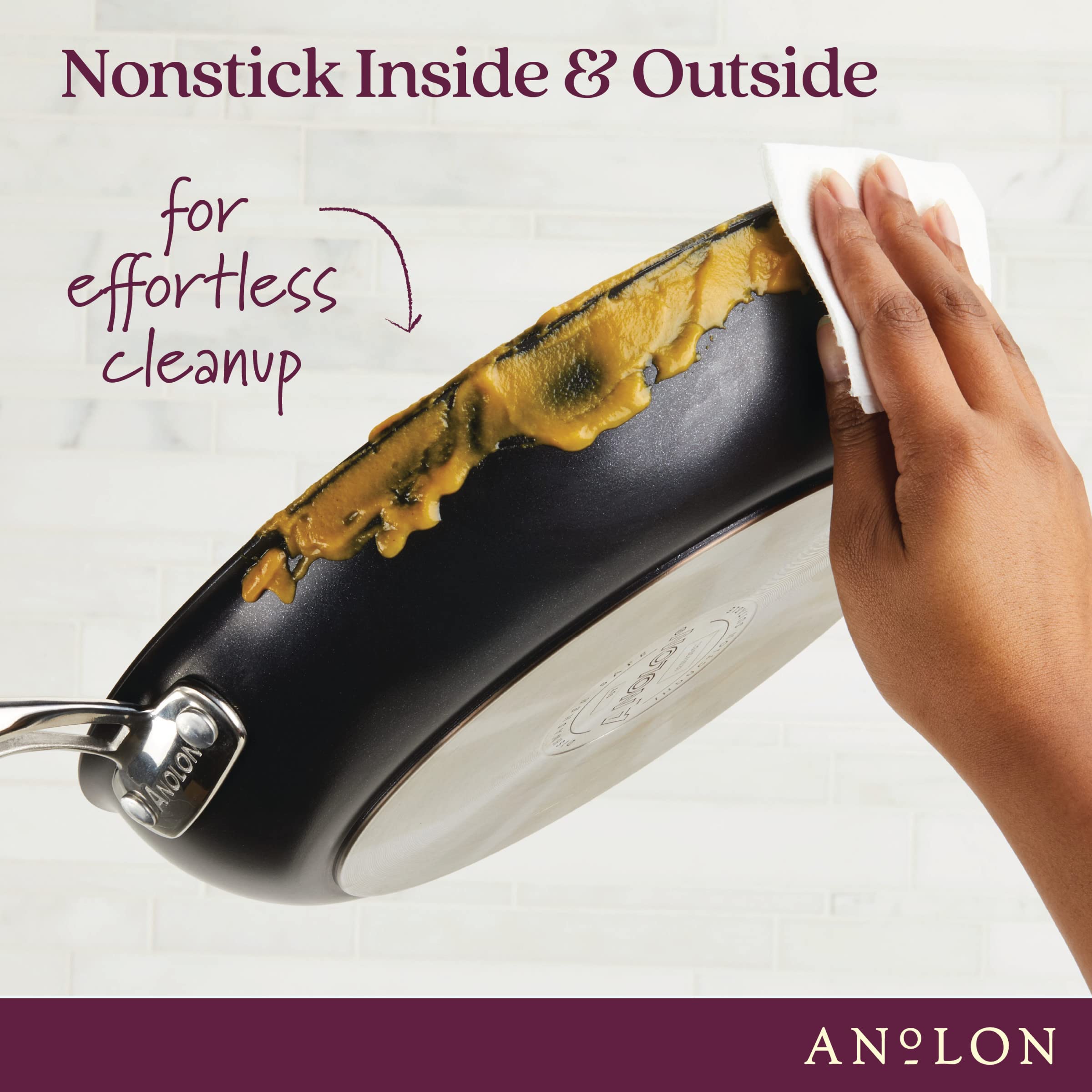 Anolon Smart Stack Hard Anodized Nonstick Frying Pan Set/ Skillet Set - 10 Inch And 12 Inch, Black