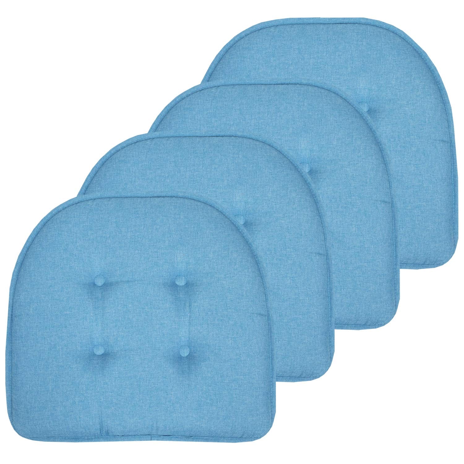 Sweet Home Collection Chair Cushion Memory Foam Pads Tufted Slip Non Skid Rubber Back U-Shaped 17'' X 16'' Seat Cover, Turquoise
