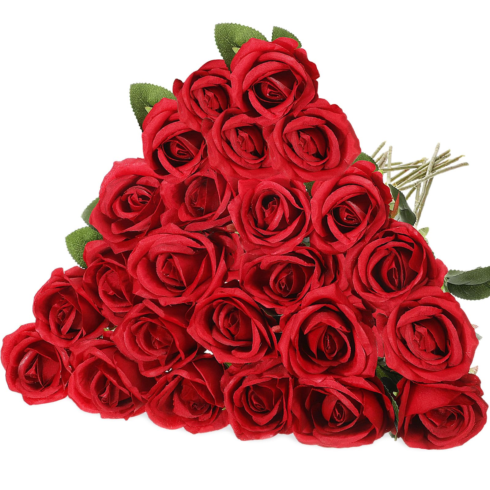 Hotop 20 Pcs Rose Artificial Flowers with Long Stem Realistic Silk Roses Bulk Real Touch Plastic Bouquet of Roses for Home Brida