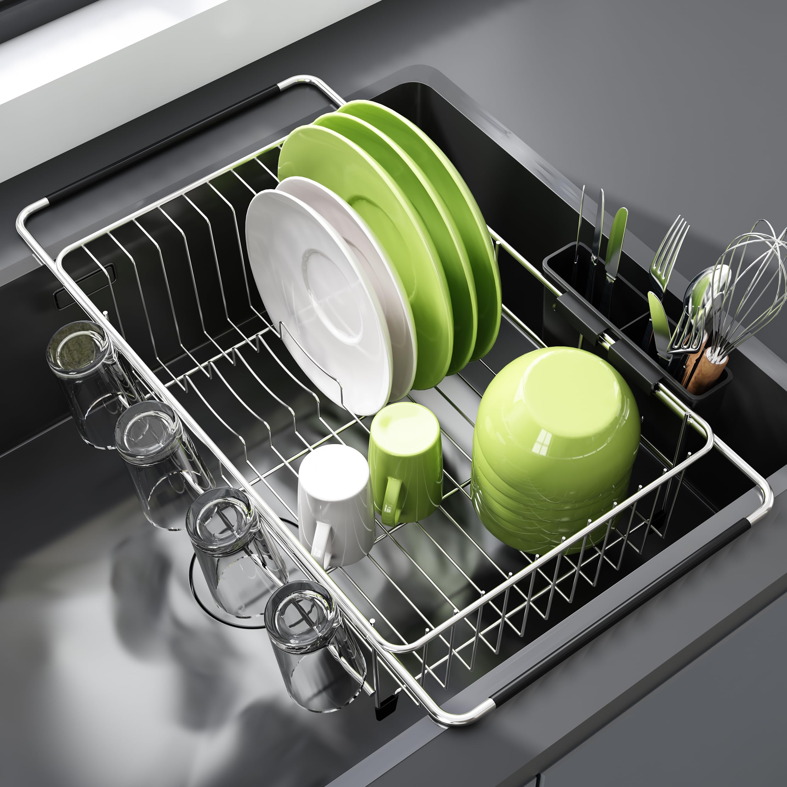 Jasiway Dish Drying Rack In Sink - Expandable Stainless Steel Dish Drainers For Kitchen Counter, Dish Dryer Rack For Inside Sink