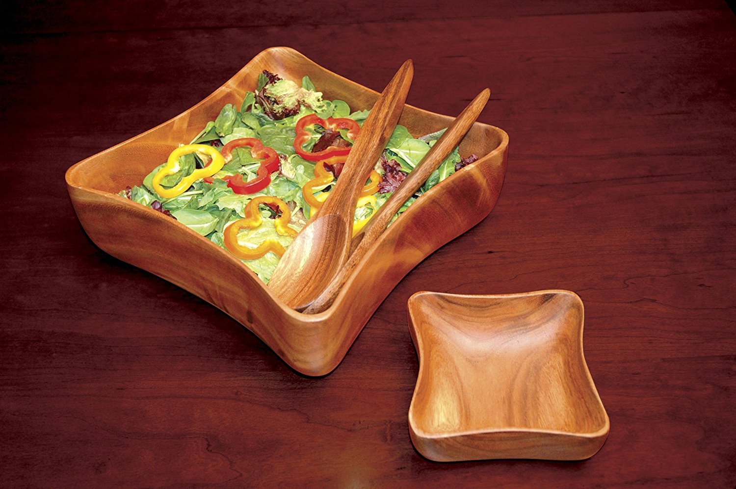 Pacific Merchants Acaciaware, Acacia Wood Calabash Salad Bowl 10'' X 3'', Hand Made From One Solid Piece Of Hardwood, Sustainabl