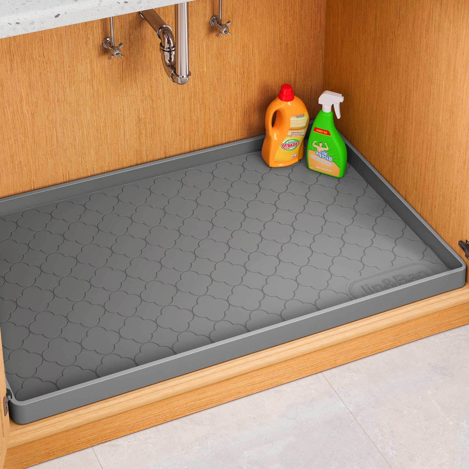 Jin&Bao Waterproof Under Sink Mat 40 x 19, Thick Silicone Mat Cabinet Protector for Kitchen and Bathroom, Shelf Liner, Home Orga