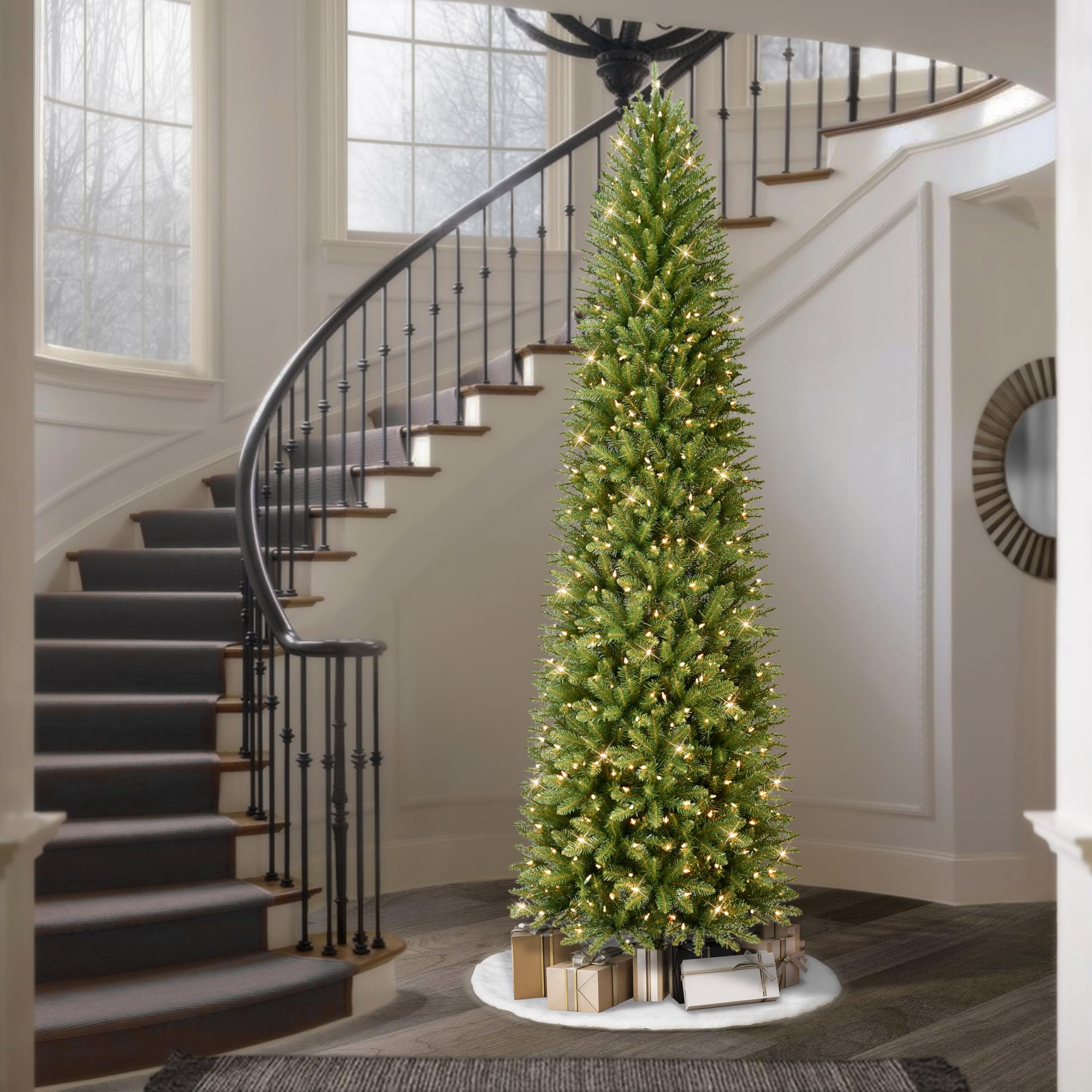 Puleo International 10 Foot Pre-Lit Fraser Fir Pencil Artificial Christmas Tree with 650 UL Listed Clear Lights