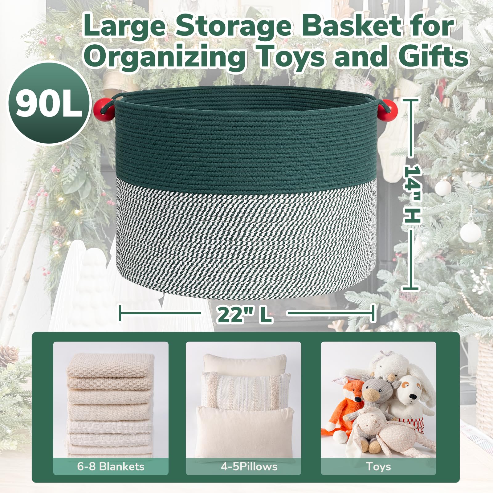 Goodpick Large Storage Basket 22'' X 14'', Woven Basket For Blanket Living Room, Laundry Basket Organizer For Clothes, Toys,Chri