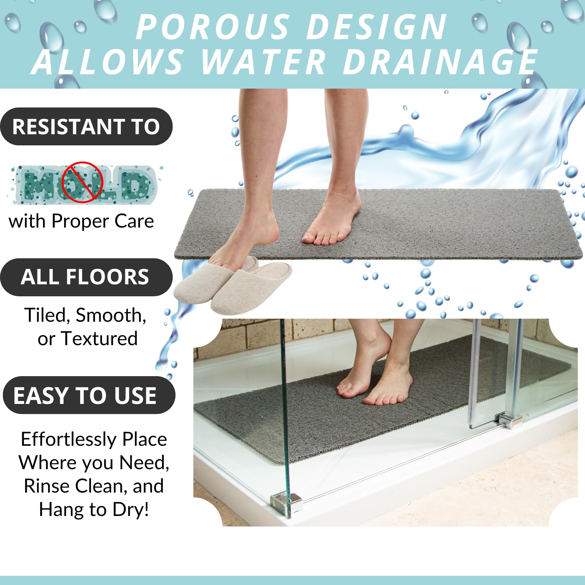 Enkosi Loofah Shower Mat Non Slip - Bathtub Mat Non Slip - Shower Mats For Bathroom - Non Slip Mat - Bath Matts For Tub - Non Sl