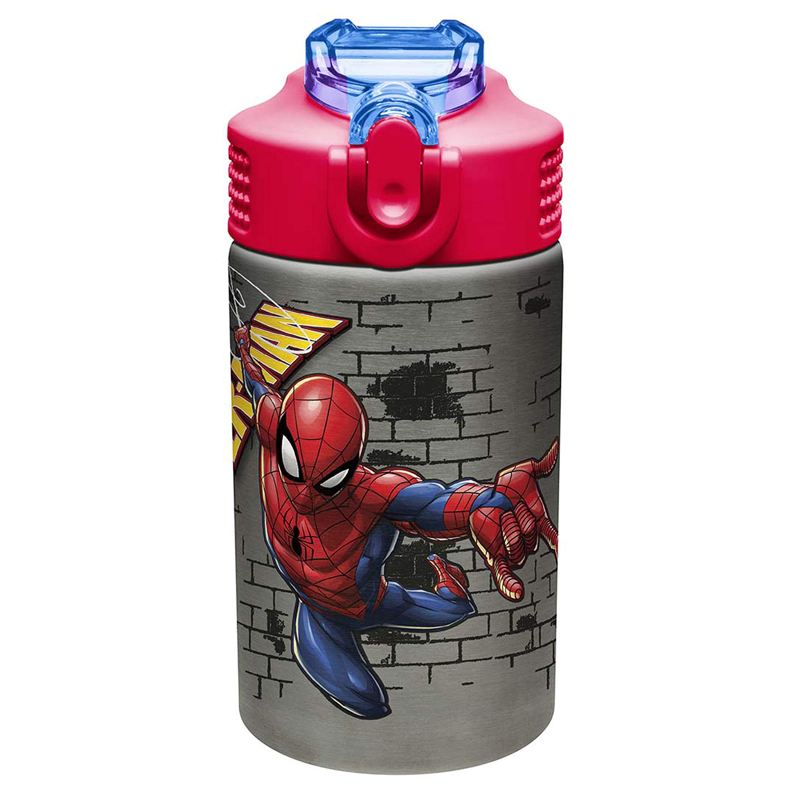 Zak Designs Stainless Steel One Hand Operation Lid and Built-in Carrying Loop Water Bottle with Straw Spout is Perfect for Kids 