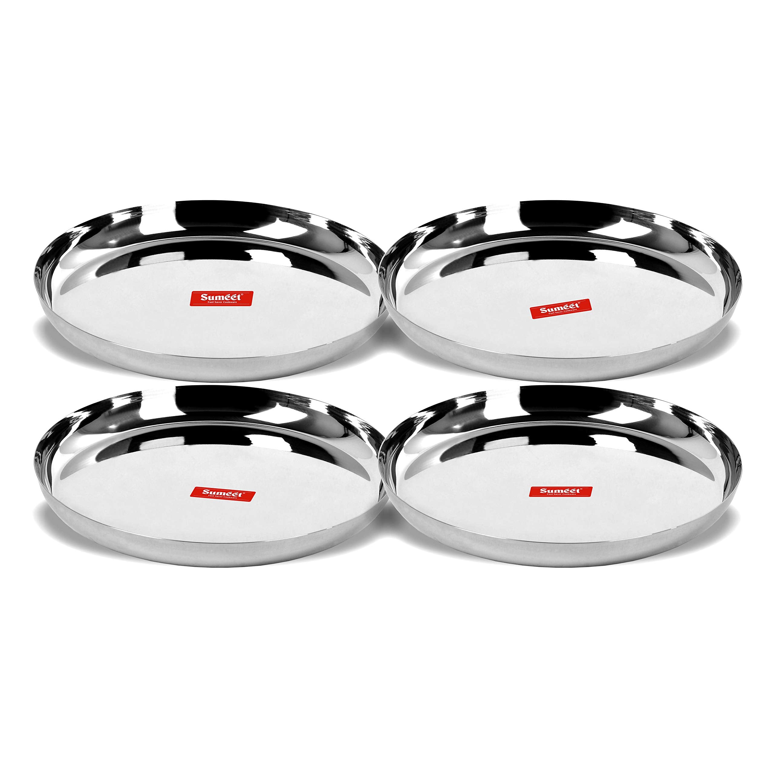 Sumeet Stainless Steel Plates  Set Of 4, Silver