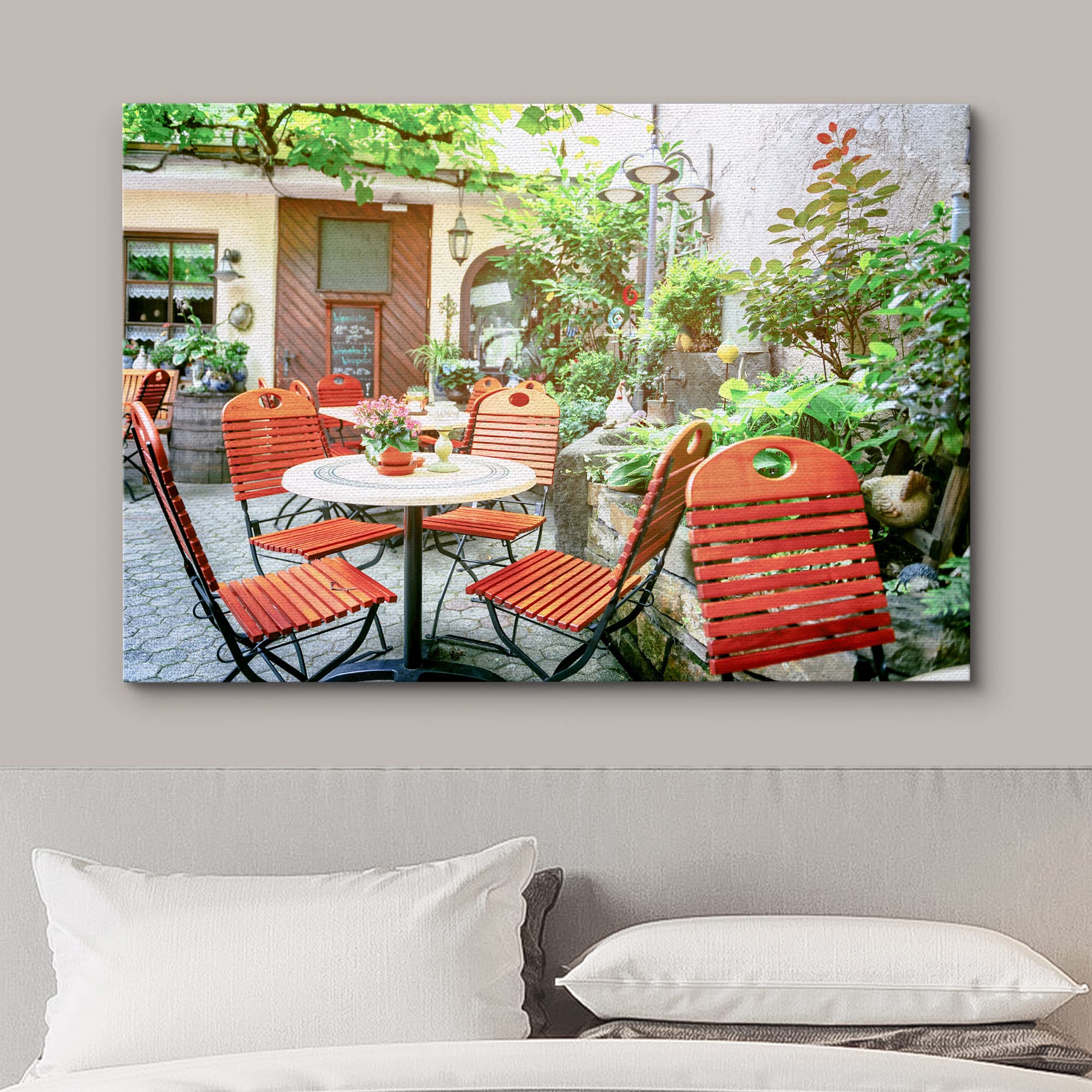Wall26 Canvas Print Wall Art European Italian Cafe Floral Terrace Nature Wilderness Photography Realism Rustic Scenic Landscape