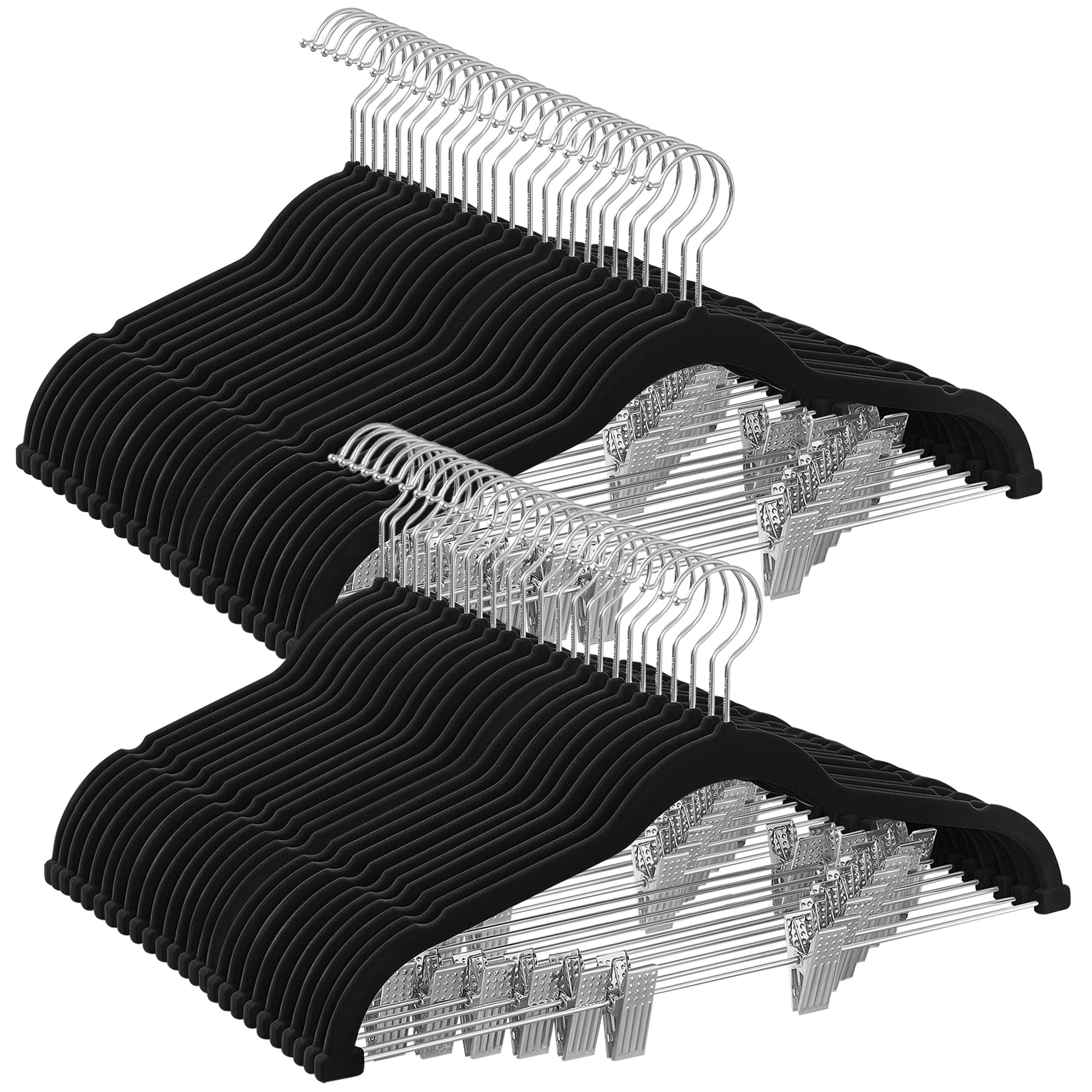 Songmics 50-Pack Pants Hangers, 16.7-Inch Long Velvet Hangers With Adjustable Clips, Heavy-Duty, Non-Slip Skirt Hangers, Space-S