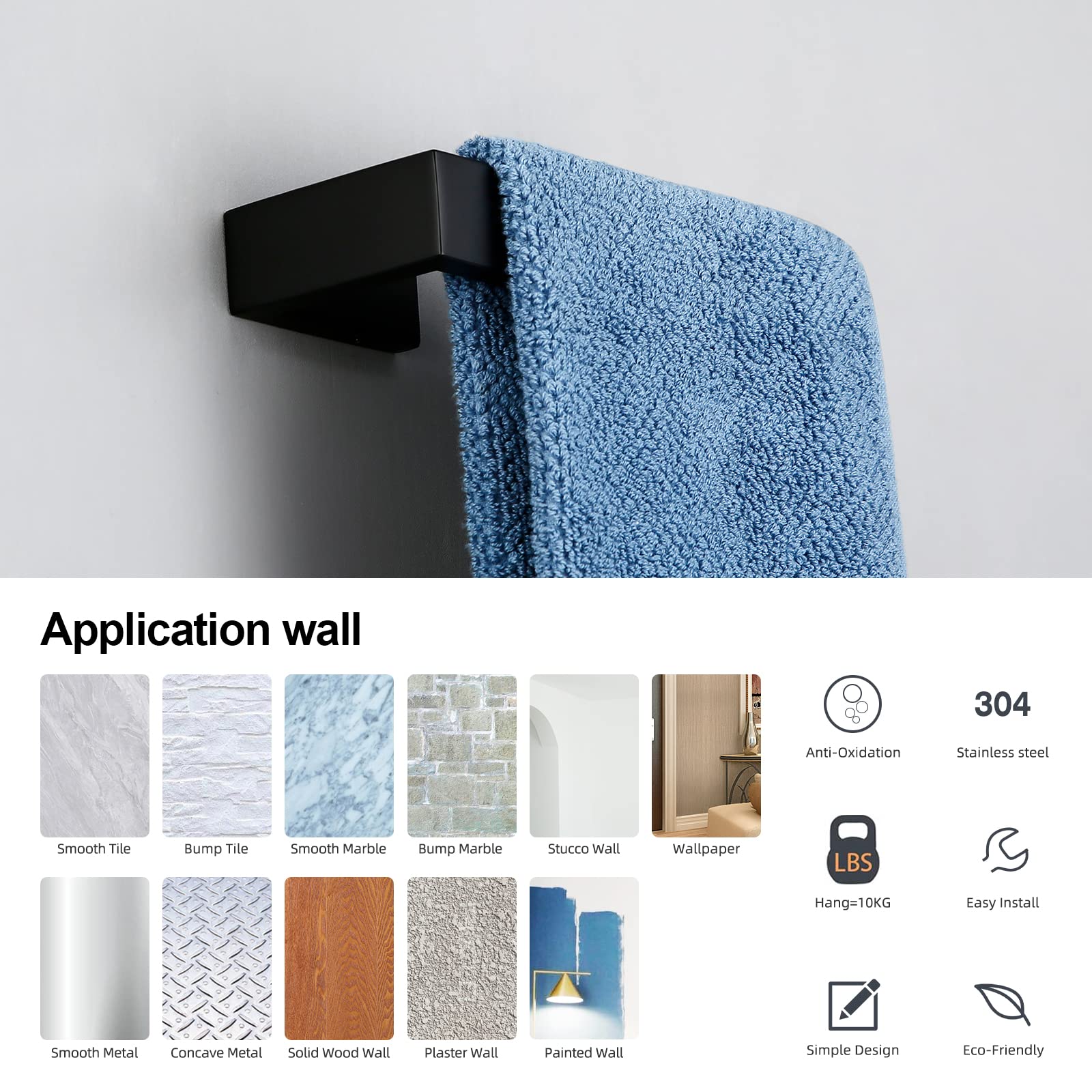 BAGNOLUX Towel Bar  24 Inch Towel Racks for Bathroom Wall Mounted  Heavy Duty Hand Towel Holder Organizer  Modern Home Decor Towel Rod  Matte Black Towel Bars