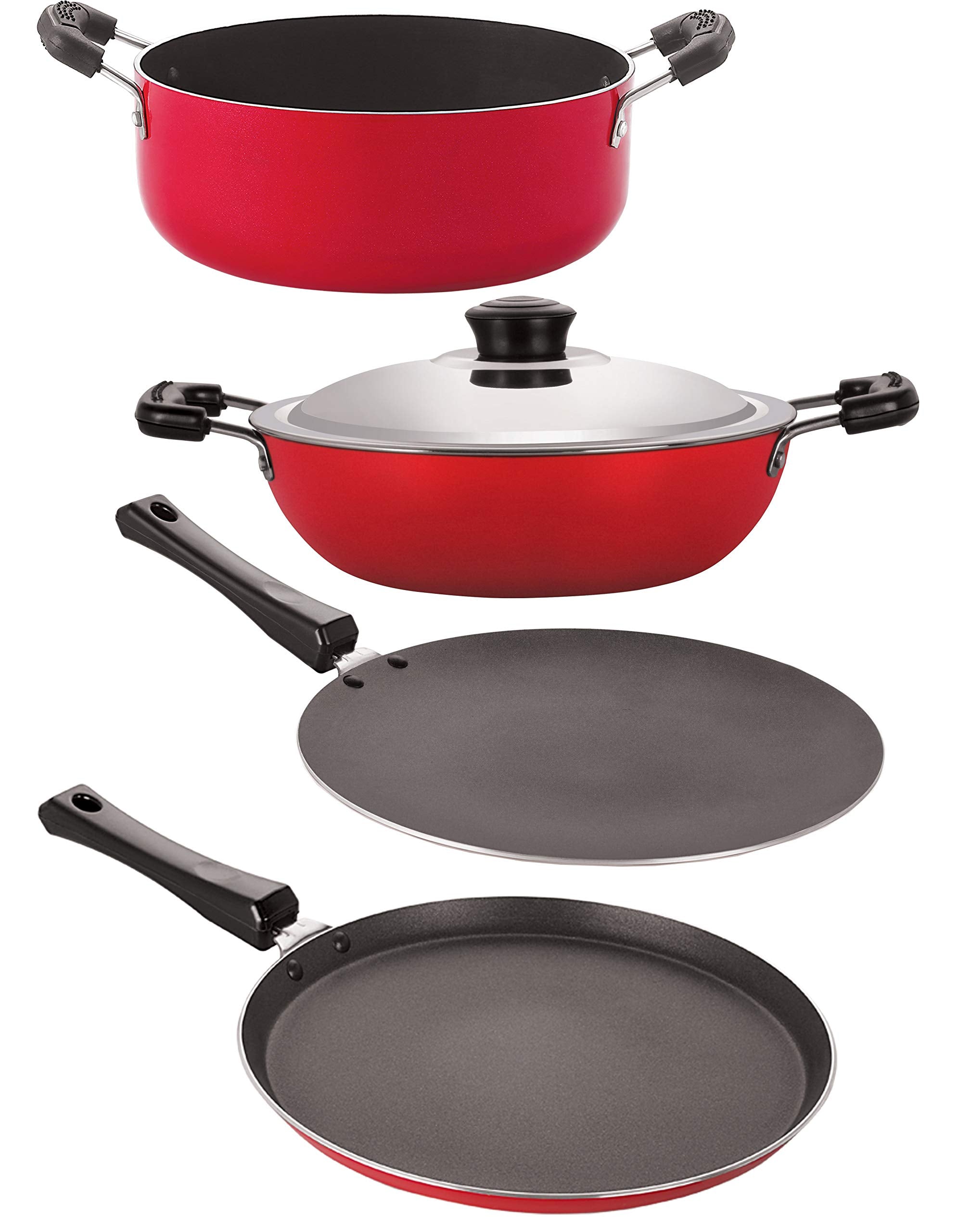 Nirlon NonStick Cookware Kitchen Cooking Essential Combo Set Of 4 Pieces (Ft10_Ct12_Dkd(M)_Cs24)