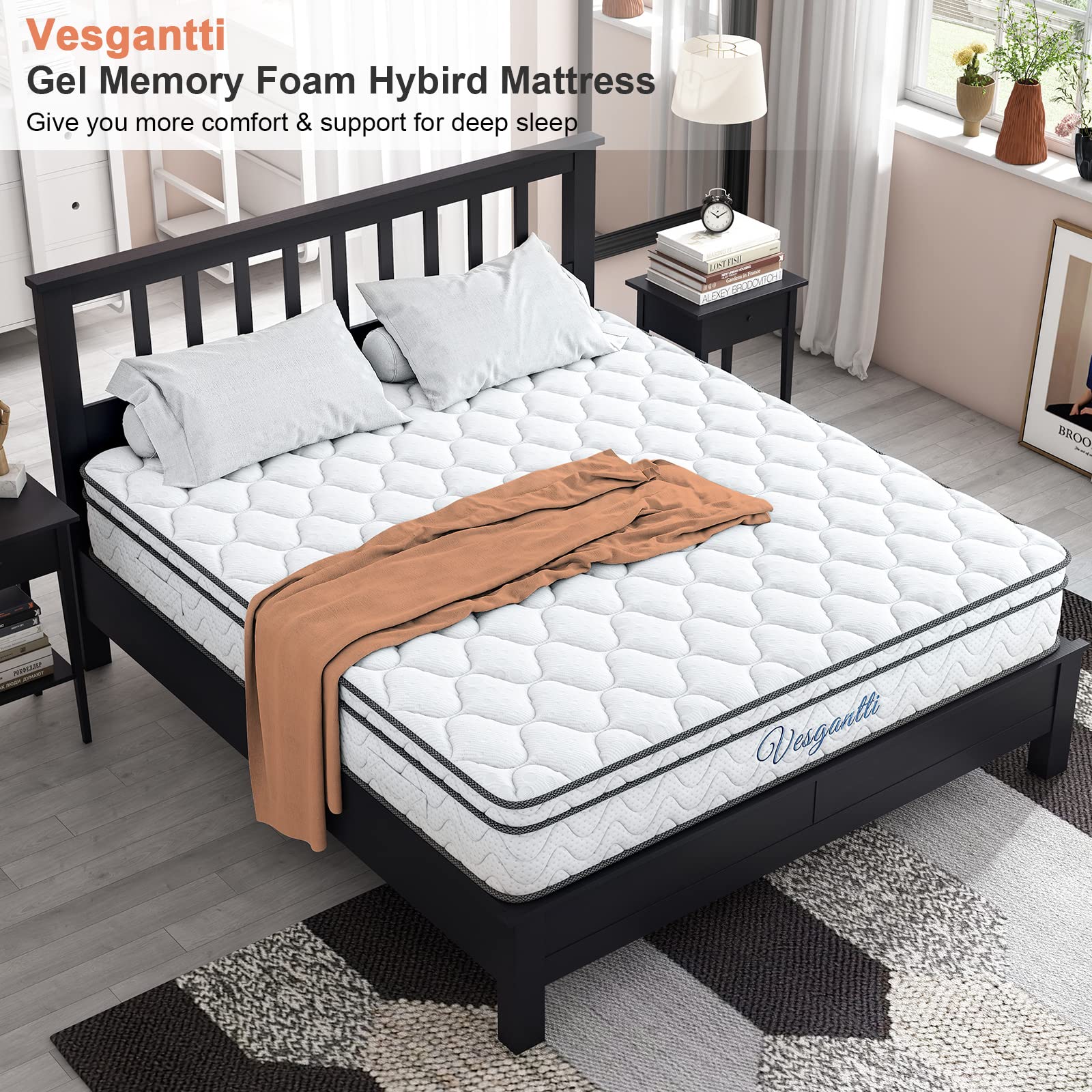 Vesgantti Full Size Mattress, 10 Inch Hybrid Full Mattress In A Box, Double Mattress With Memory Foam And Pocket Spring, Ergonom