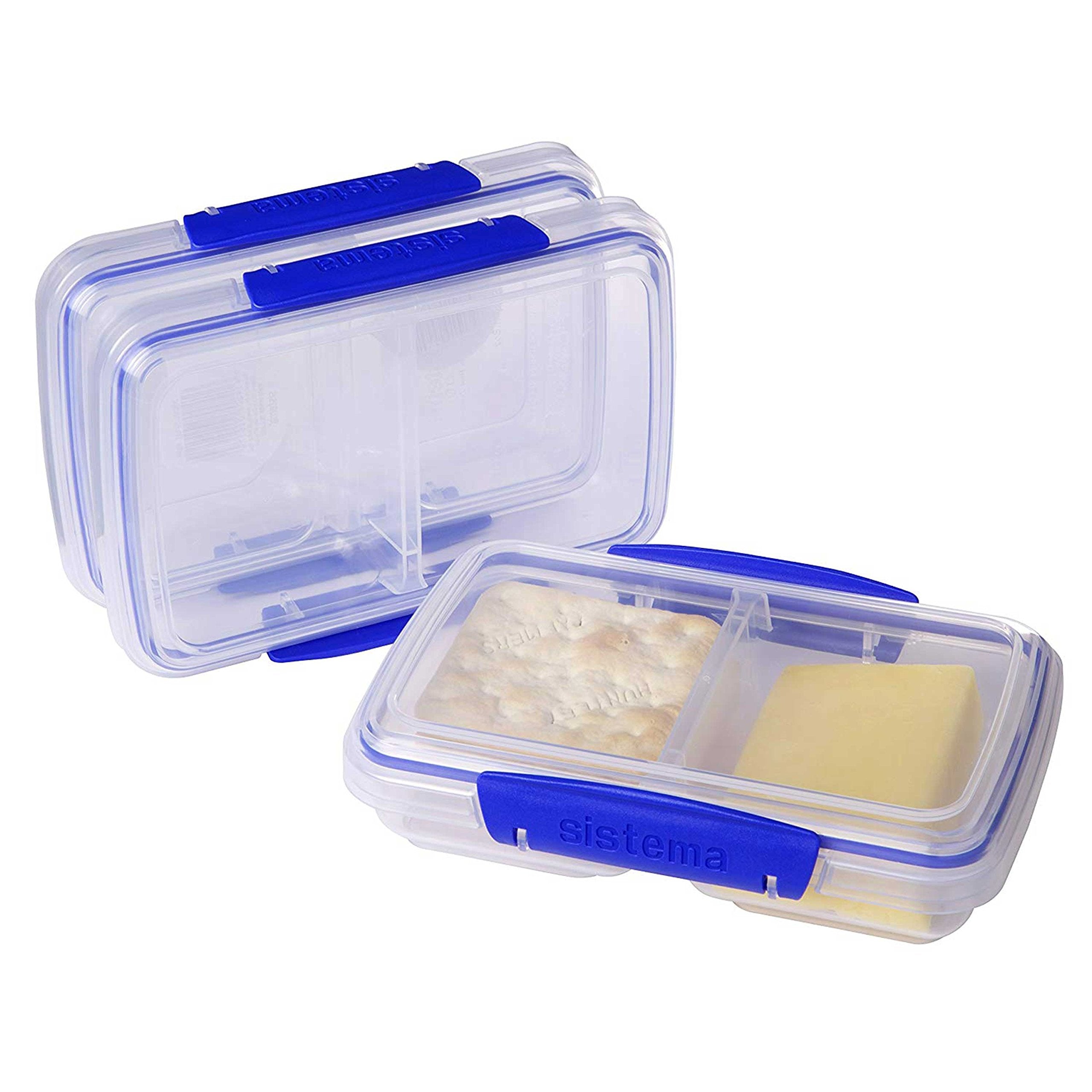 Sistema 3-Piece Food Storage Containers With 2 Compartments And Lids For Meal Prep, Dishwasher Safe, 11.8Oz, Clear/Blue, 3 Count
