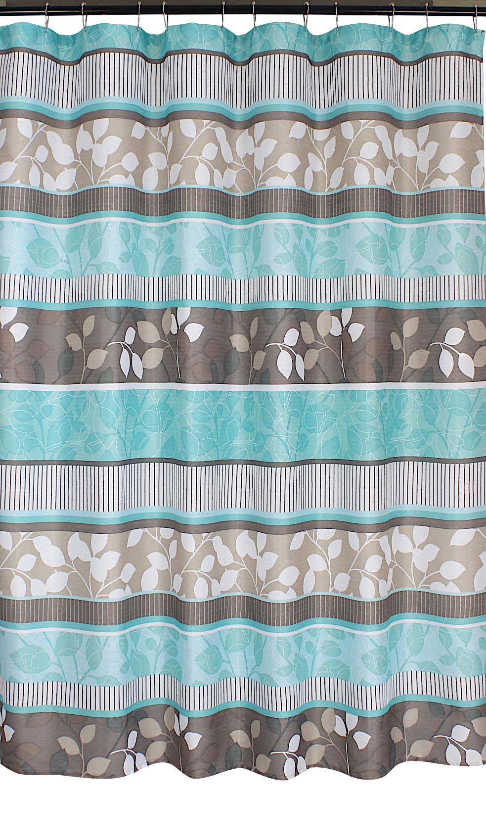 Serafina Home Hotel Quality Fabric Bathroom Shower Curtain: Striped Floral - Teal, Blue, Brown, Beige And White (72 X 70 Inches)