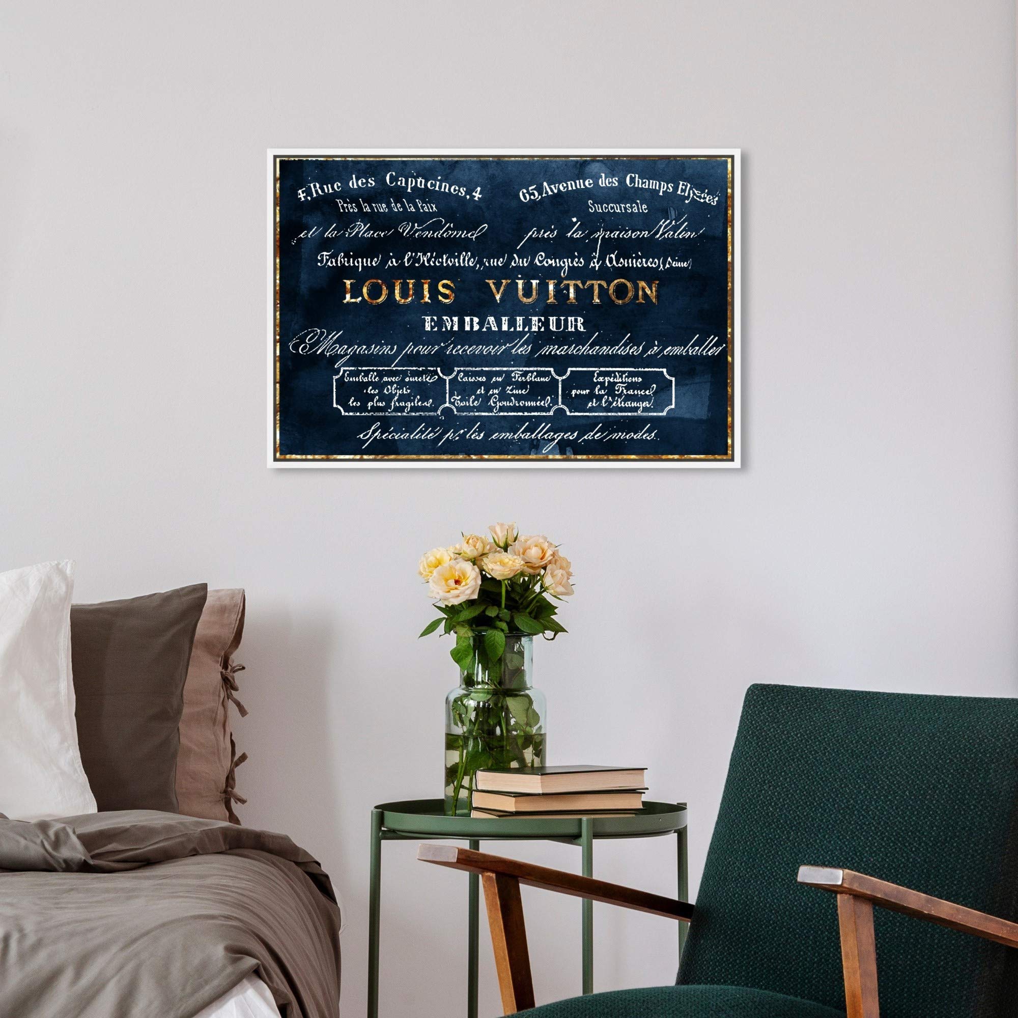The Oliver Gal Artist Co. Fashion And Glam Framed Wall Art Canvas Prints 'Emballeur Navy' Road Signs Home D  Cor, 24 In X 16 In,