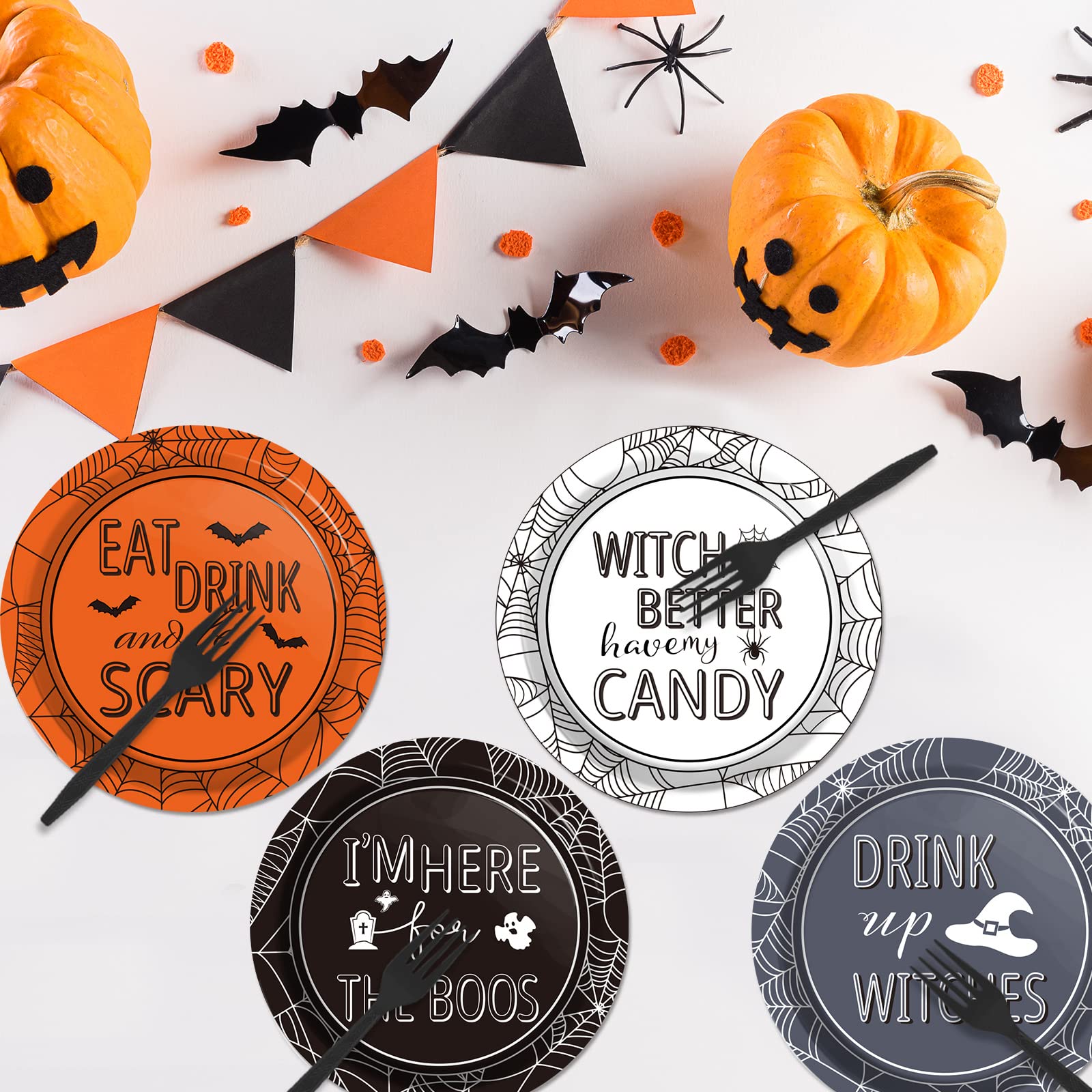 Halloween Party Paper Plates Supplies 7'' Disposable Witch Party Dessert Plates Tableware Set Decorations For Birthday Funny Hal