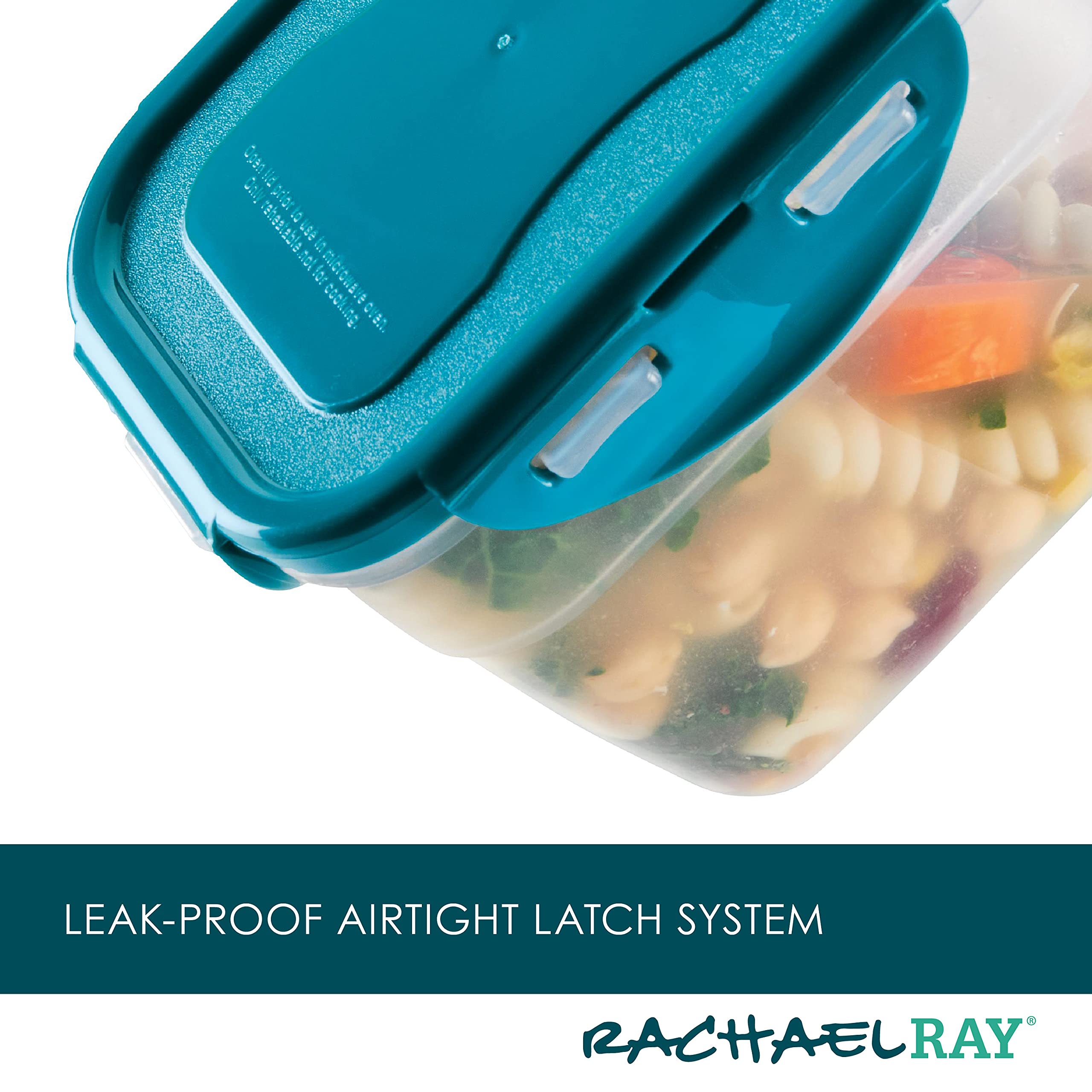 Rachael Ray Leak-Proof Stacking Container Food Storage Bin Set, 20-Piece, Clear With Teal Lids