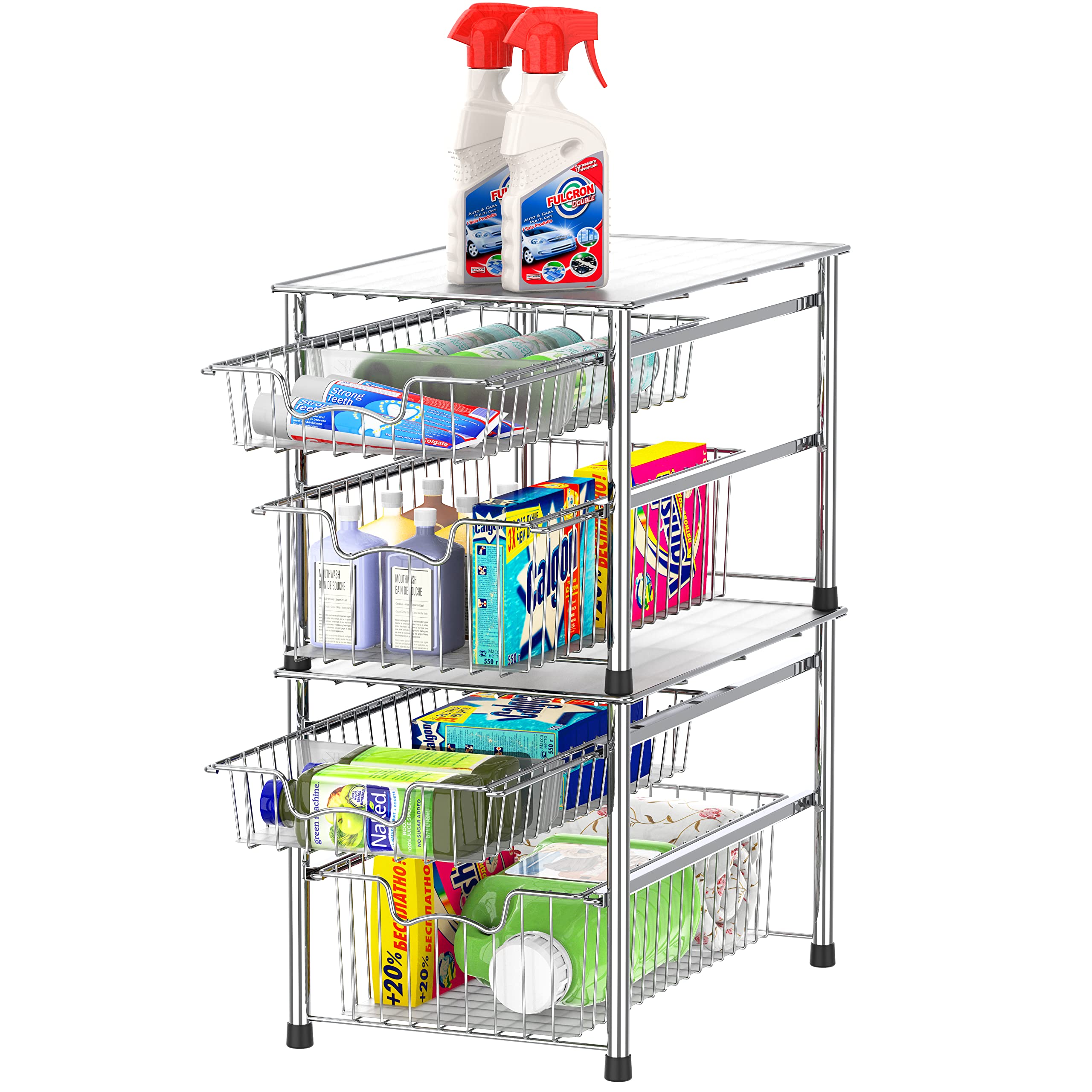 Simple Houseware Stackable 2 Tier Sliding Basket Organizer Drawer, Chrome