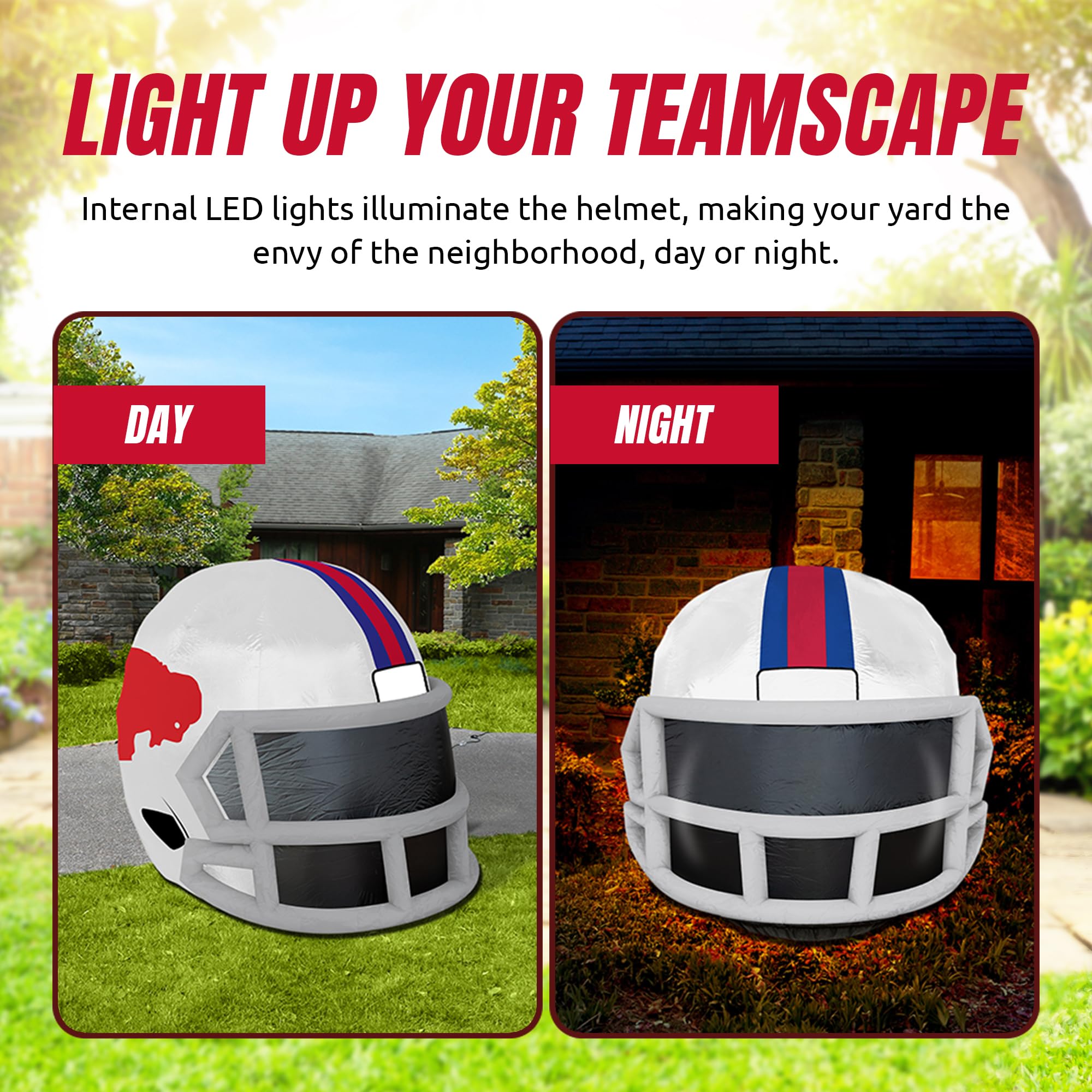 Sporticulture NFL Buffalo Bills 4ft Inflatable Retro Helmet with LED Lights & Built-in Blower - Merchandise Decor Ideal for Lawn