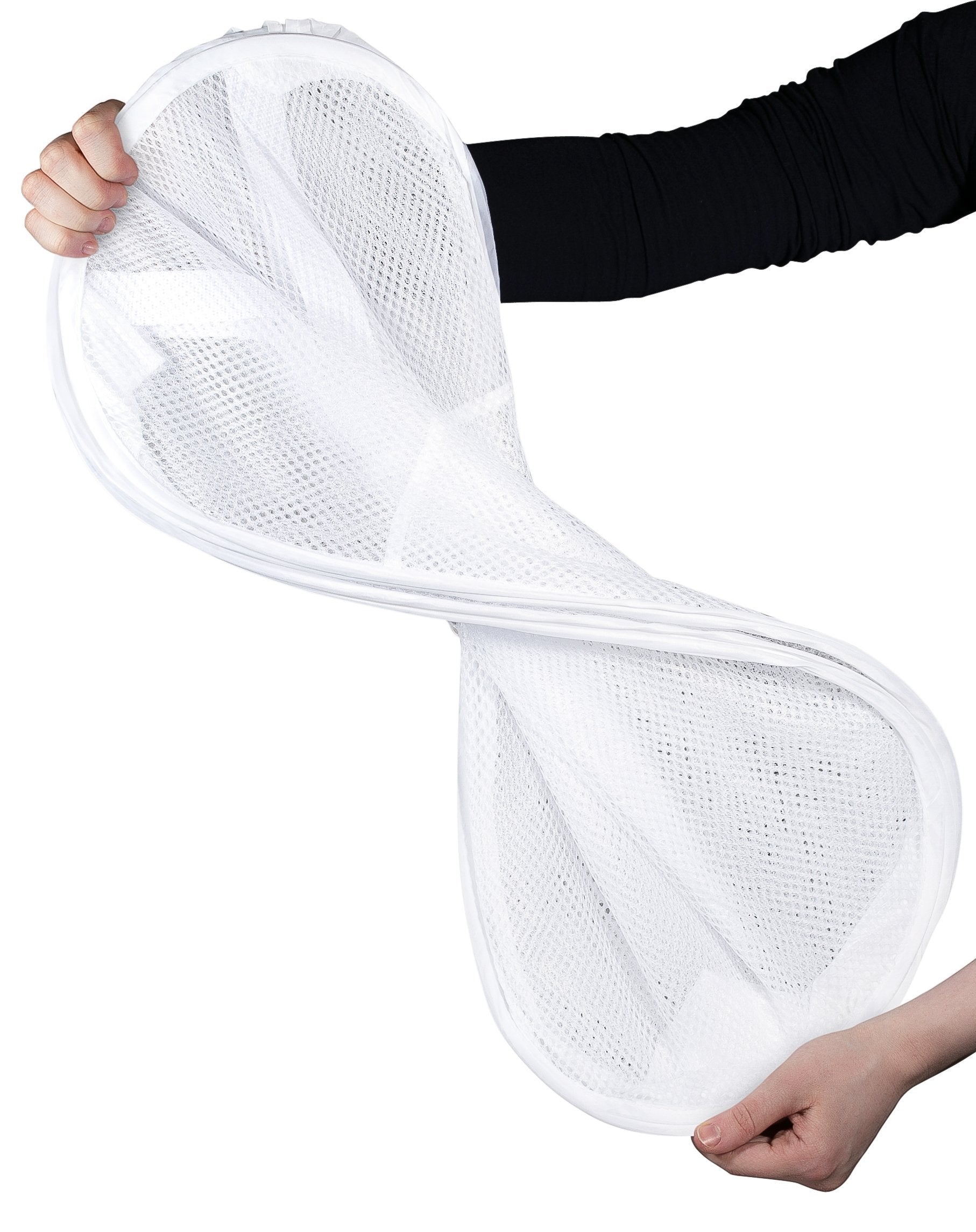 Popup Laundry Basket, Two Compartments - Durable Mesh Material, Folds For Storage, Easy Carry Handles. Folding Pop-Up Laundry Ba