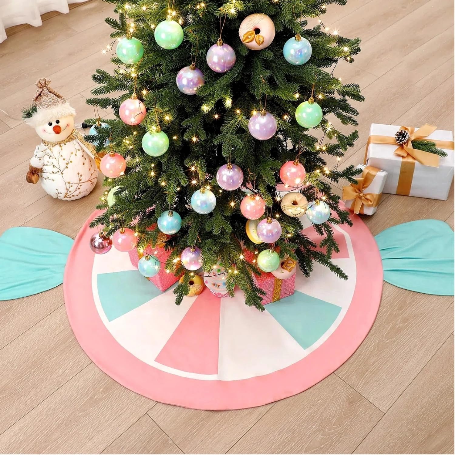 Yeyeplum 48 Inch Candy Christmas Tree Candy Cane Tree Skirt Mat Candyland Christmas Decorations for Candyland Party Decoration X