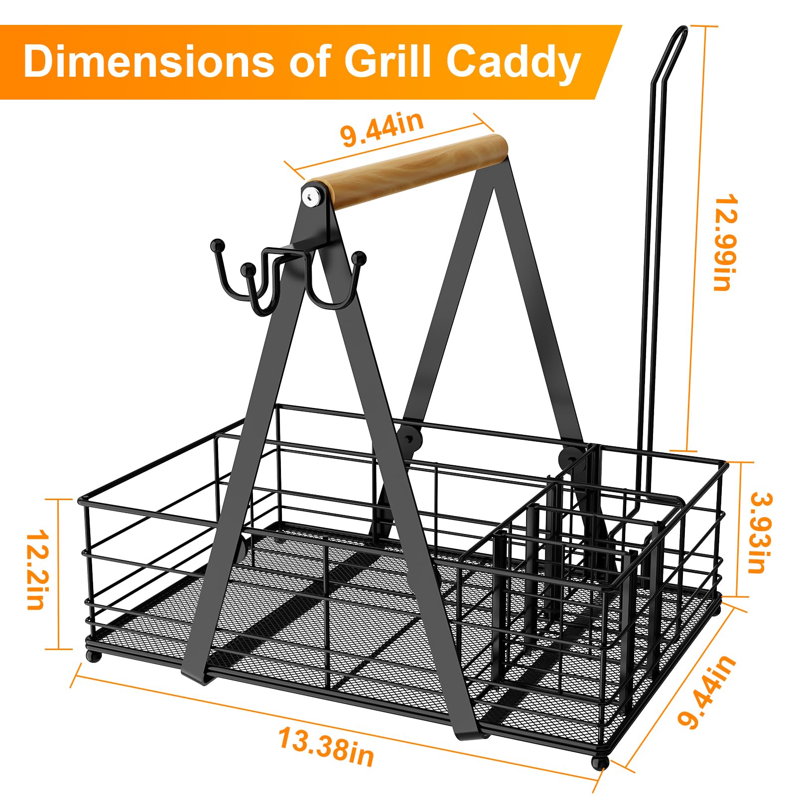 Jbbtool Grill Caddy With Paper Towel Holder, Bbq Camping Caddy For Plates And Utensils, Picnic Condiment Storage Caddy, Rv Patio