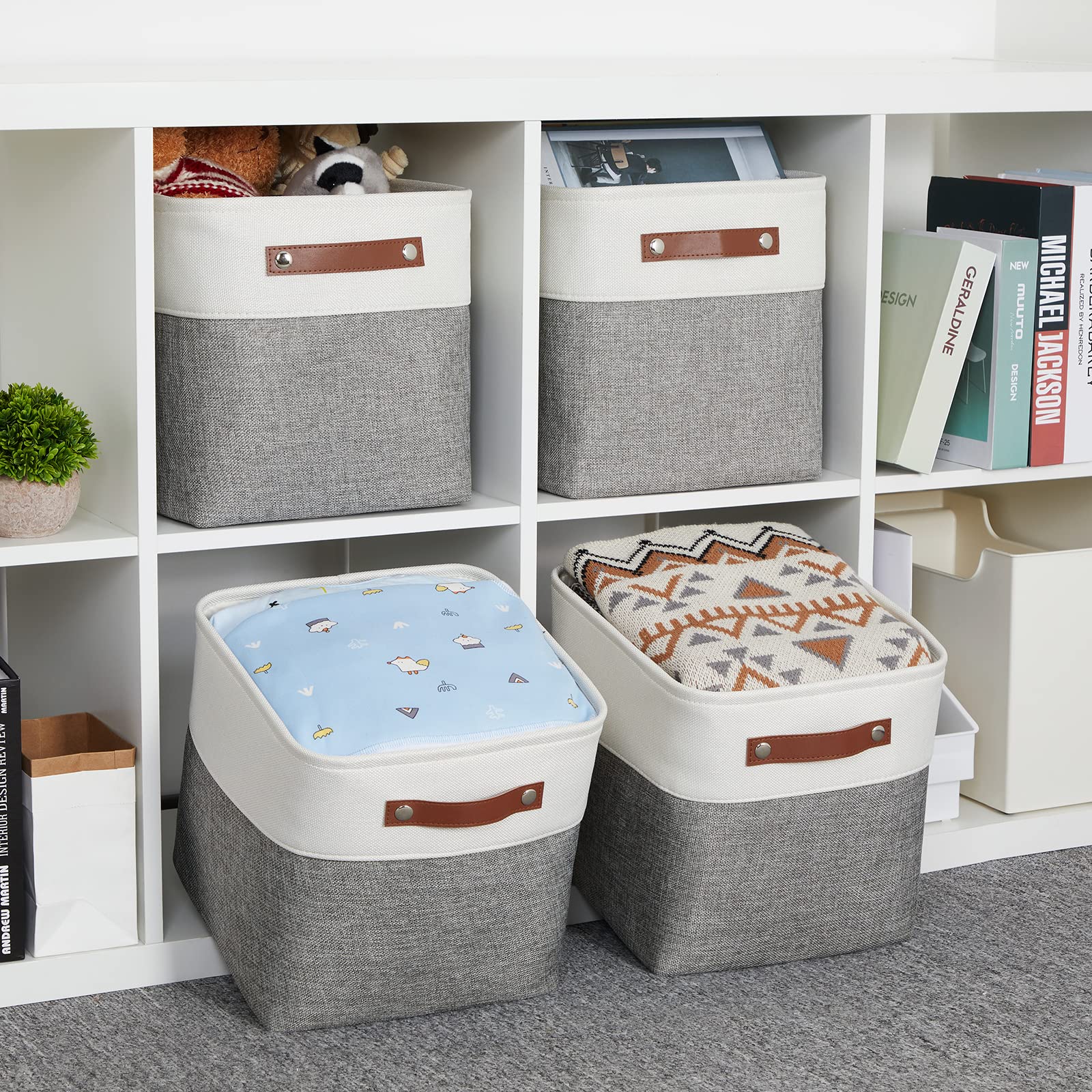 Hnzige Fabric Cube Storage Baskets Bins Cube Baskets 11X11, Set Of 4, Foldable Storage Cube Bin Baskets For Shelves With Handles
