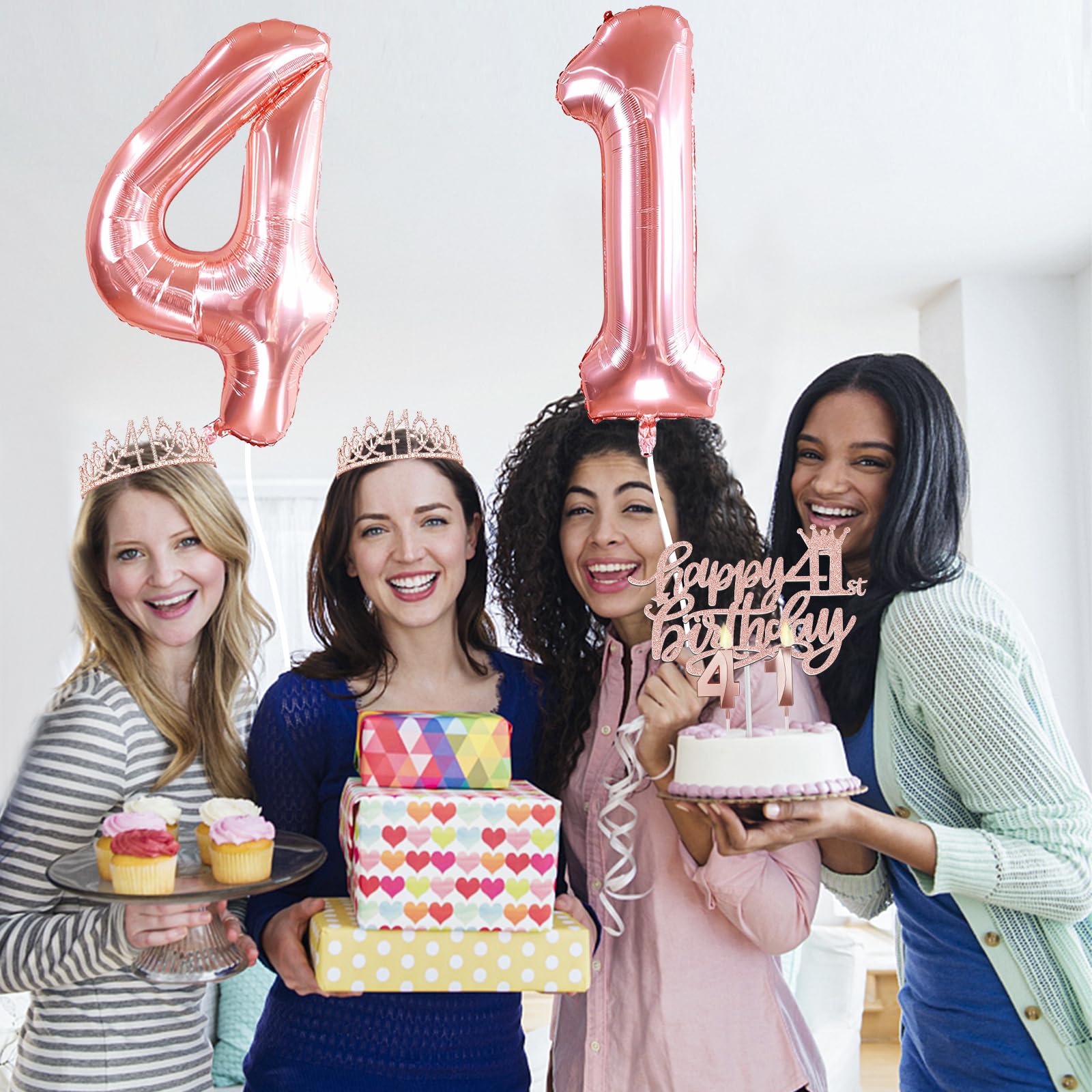 41St Birthday Gifts For Women, Include 41St Birthday Sash And Tiara, Birthday Cake Topper And Number 41 Candles, Big 41 Balloons