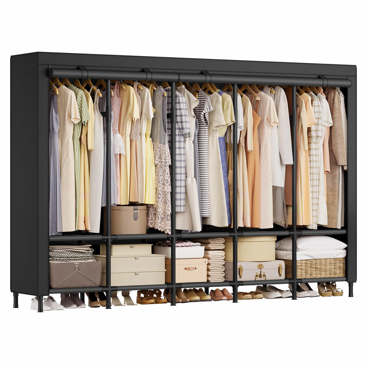 Songmics Wardrobe Closet, 83.5 Inch Large Capacity Portable Closet, Clothing Rack, 25 Mm Dia,Thick Steel Tubes, Clothes Organize