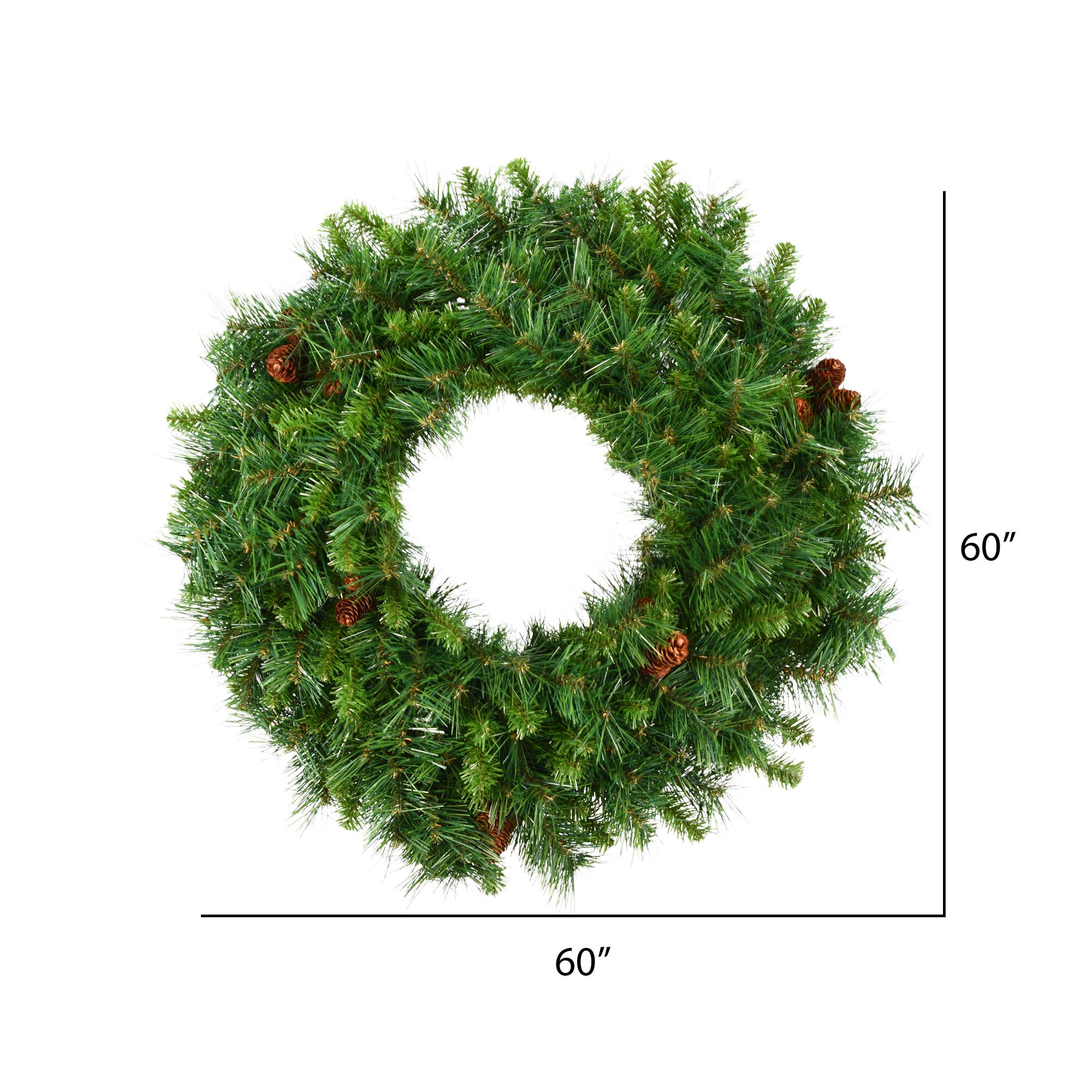 Vickerman 60 Cheyenne Pine Artificial Christmas Wreath with 860 PVC Tips - Indoor and Outdoor Use- Seasonal Holiday Decor - Feat