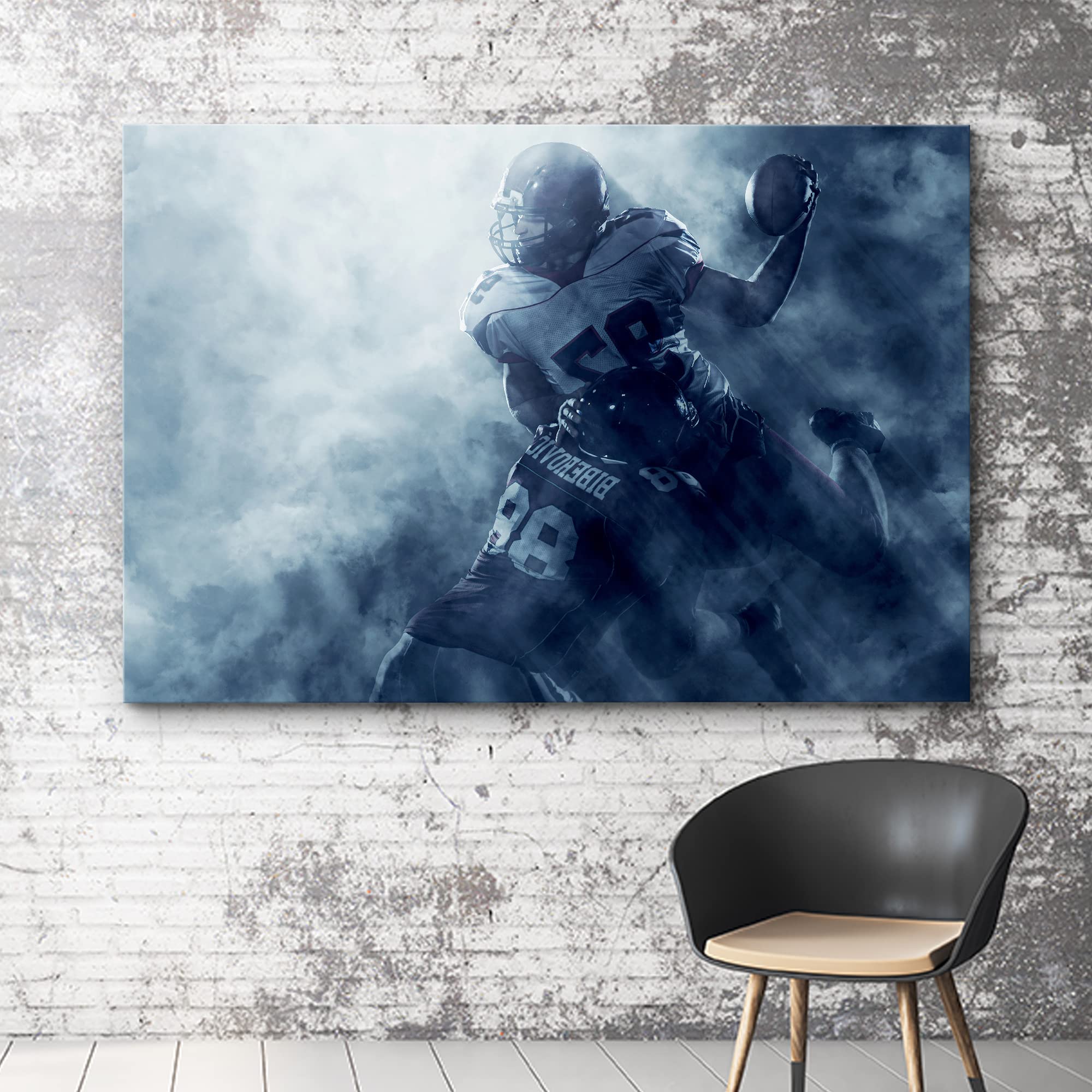 Wall26 Canvas Print Wall Art Dark Light & Shadow Mist Football Player Tackle Athletes Sports & Fitness Photography Realism Decor