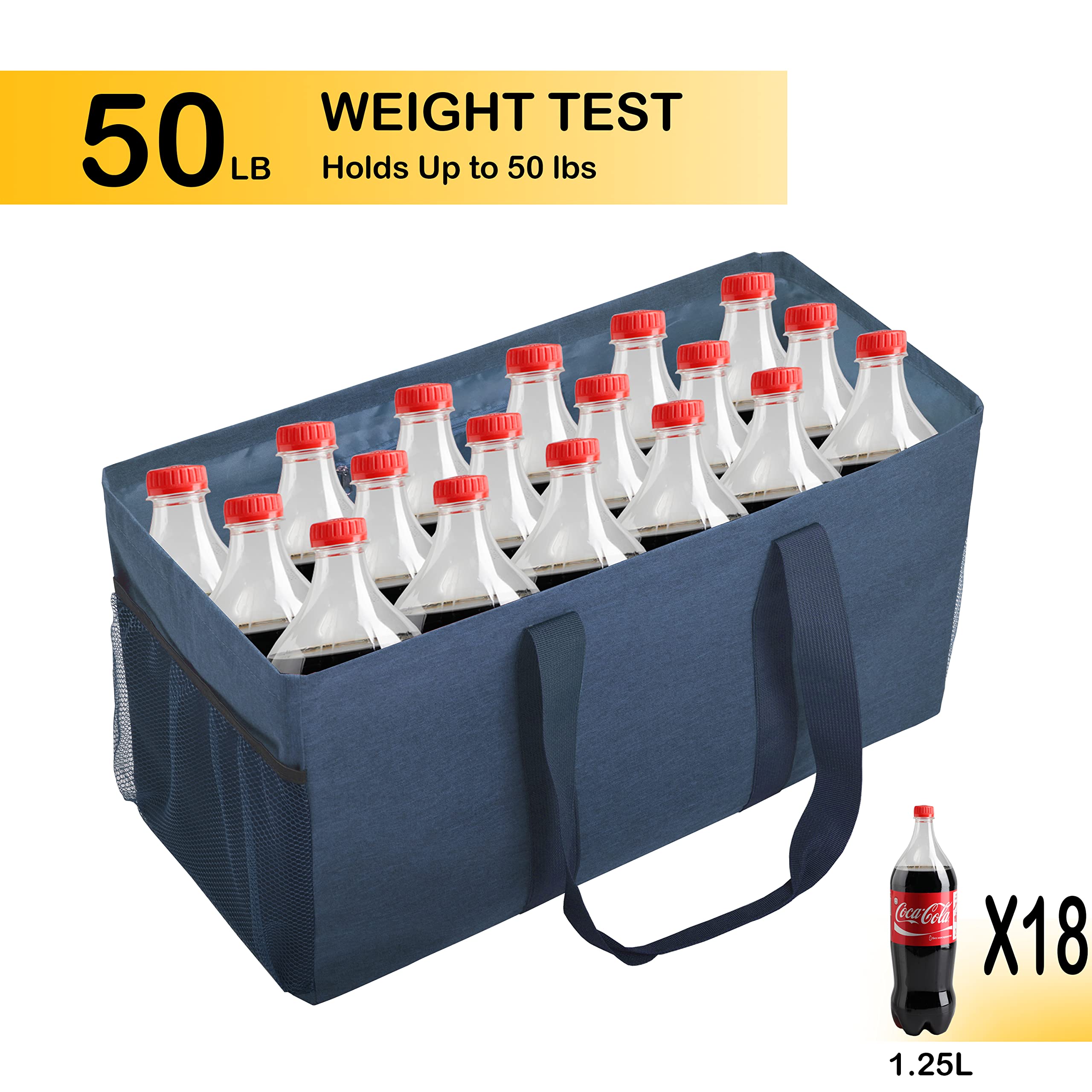 Finnhomy 42L Extra Large Utility Tote Bag, Solid Oxford Fabric Storage Bag With Handles And Pockets, Reusable Folding Grocery Ba