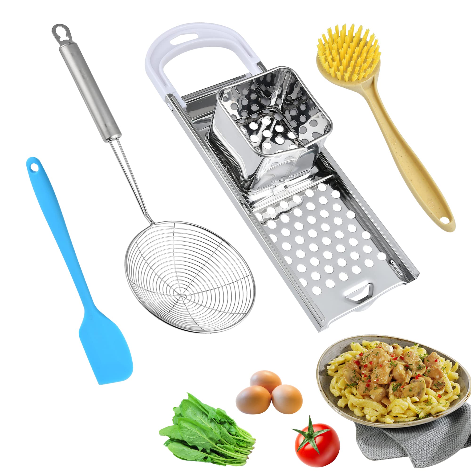 Worldity Stainless Steel Spaetzle Maker, Homemade Germany Spaetzle Noodle Maker With Comfortable Rubber Handle, Including Skimme