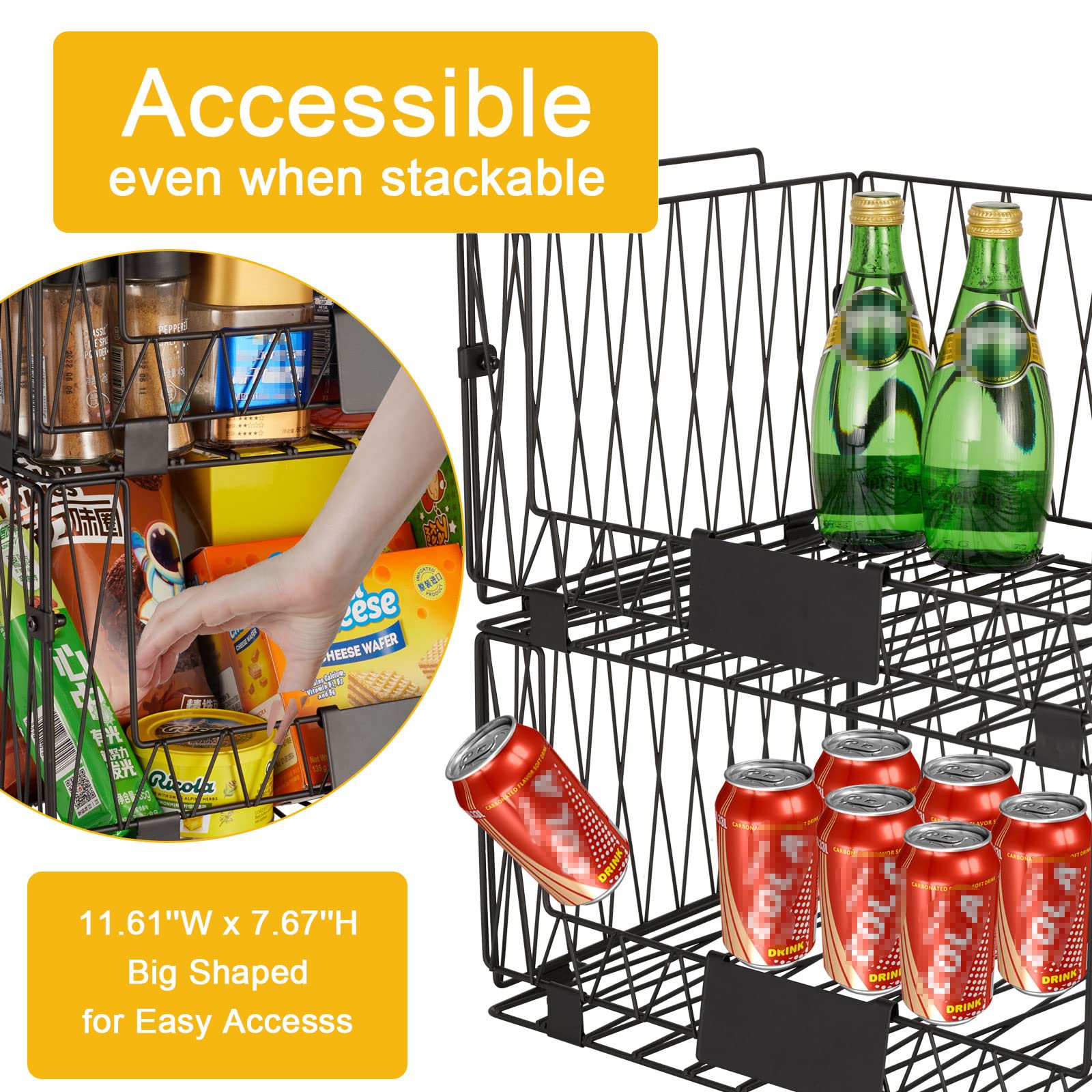 Dxlac 4 Packs Kitchen Organization And Storage Pantry Baskets, Fruit & Vegetable Basket For Kitchen Cabinet, Stackable Wire Bask