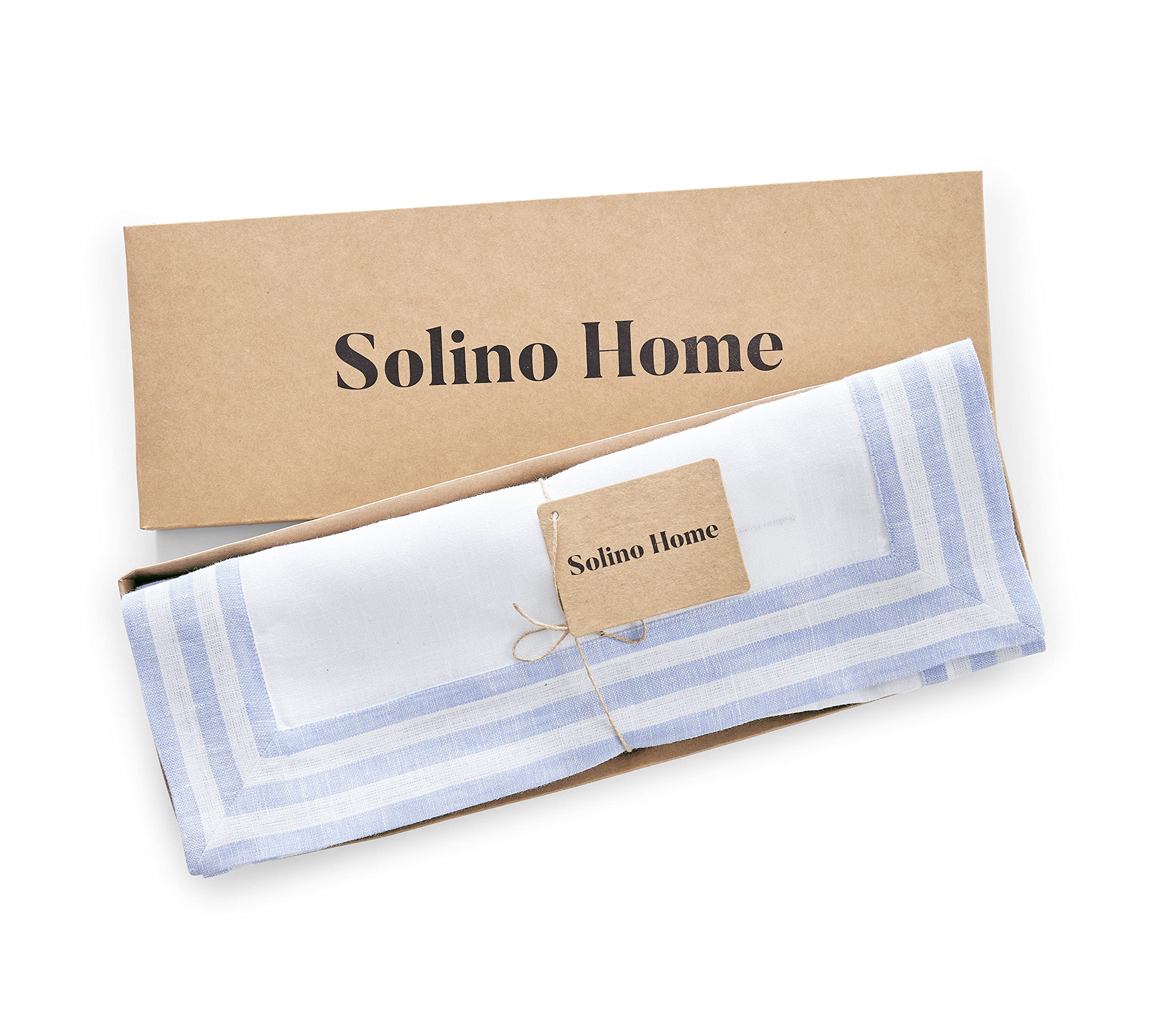 Solino Home Linen Placemats Set Of 4-100% Pure Linen Cloth Fabric Placemats Sky Blue - 19'' L X 14'' W Inch Washable Dining Plac