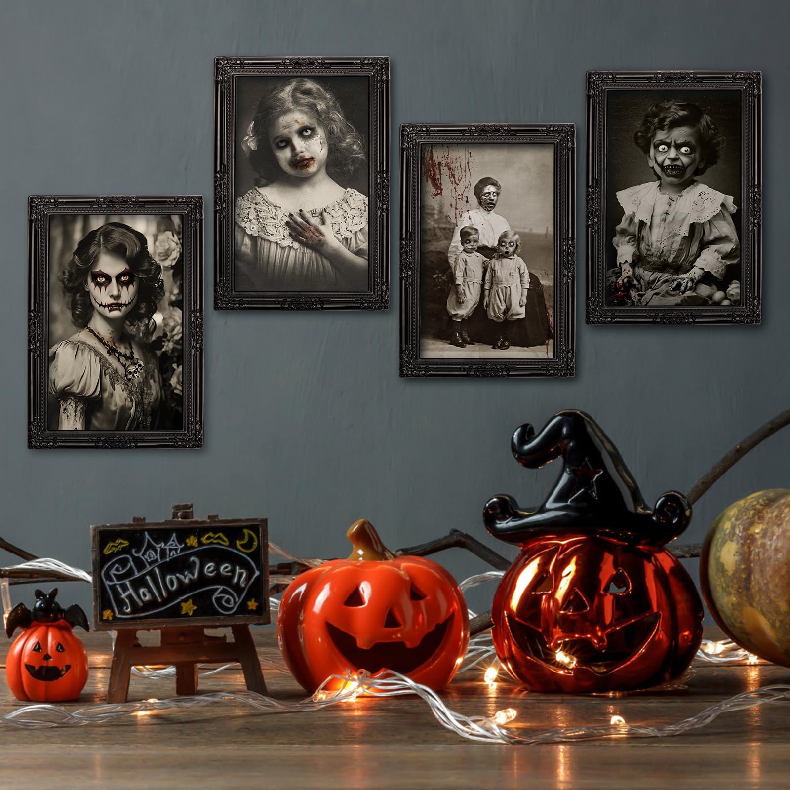 Halloween Decorations Indoor Scary Wall Decor, 12Pack 3D Changing Face Moving Picture Frames Portrait, Gothic Horror Castle Haun