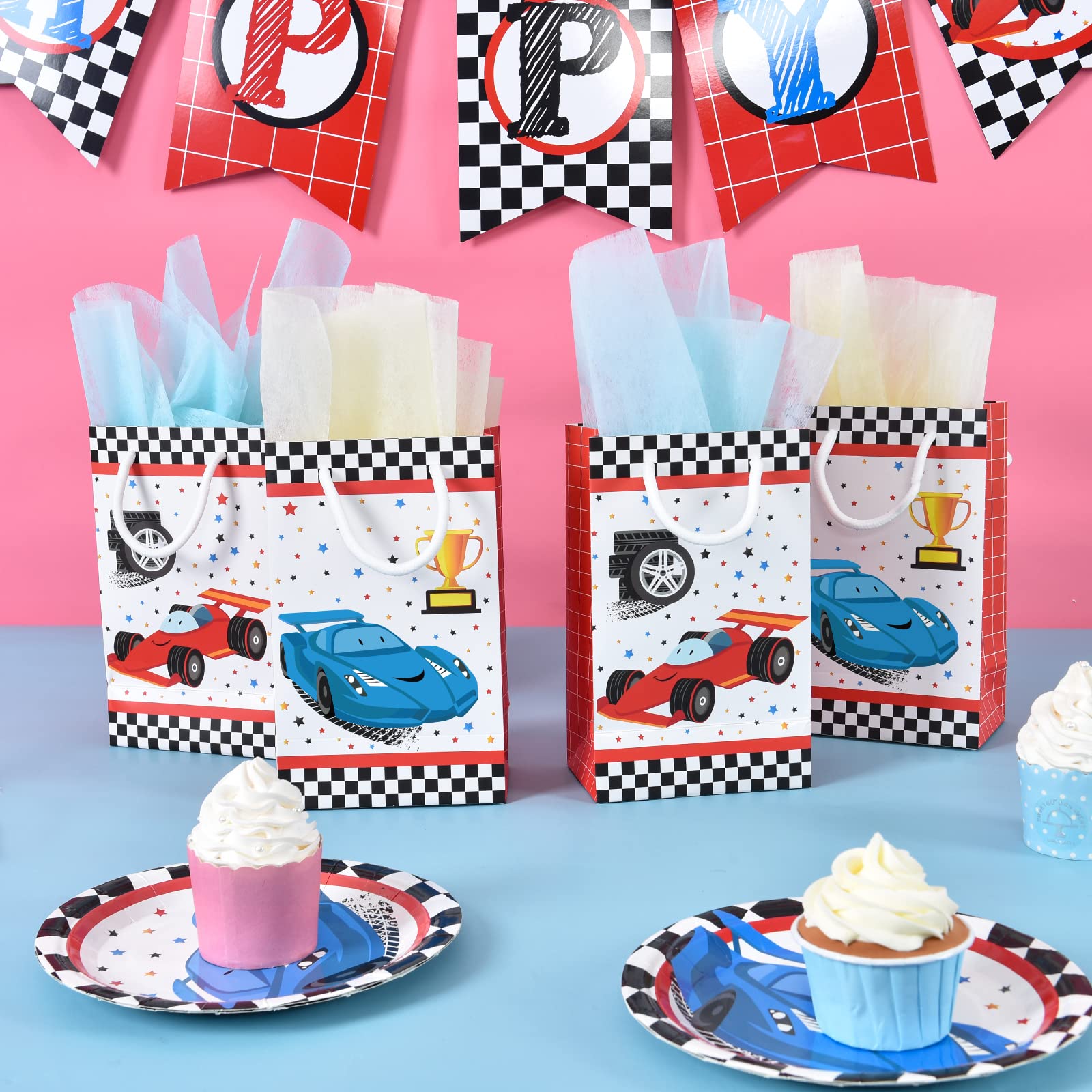 Wernnsai Racing Car Party Bags With Handles - 16 Pcs Race Car Party Supplies For Candy Gifts Goodies Treats Boys Birthday Baby S