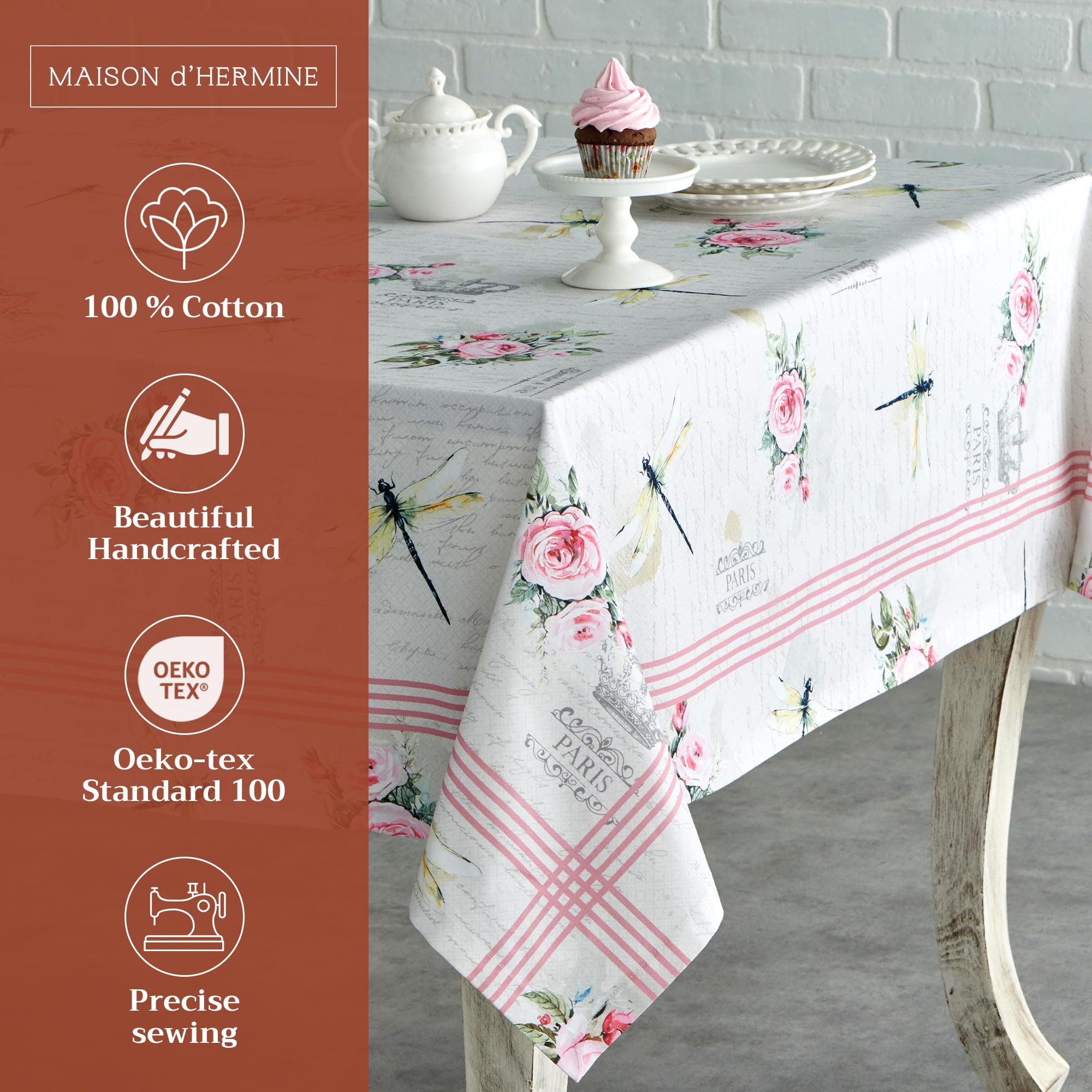 Maison D' Hermine 100% Cotton Table Cover - 60''X60'' Square Decorative Tablecloth - Tablecloths For Dining, Wedding, Farmhouse