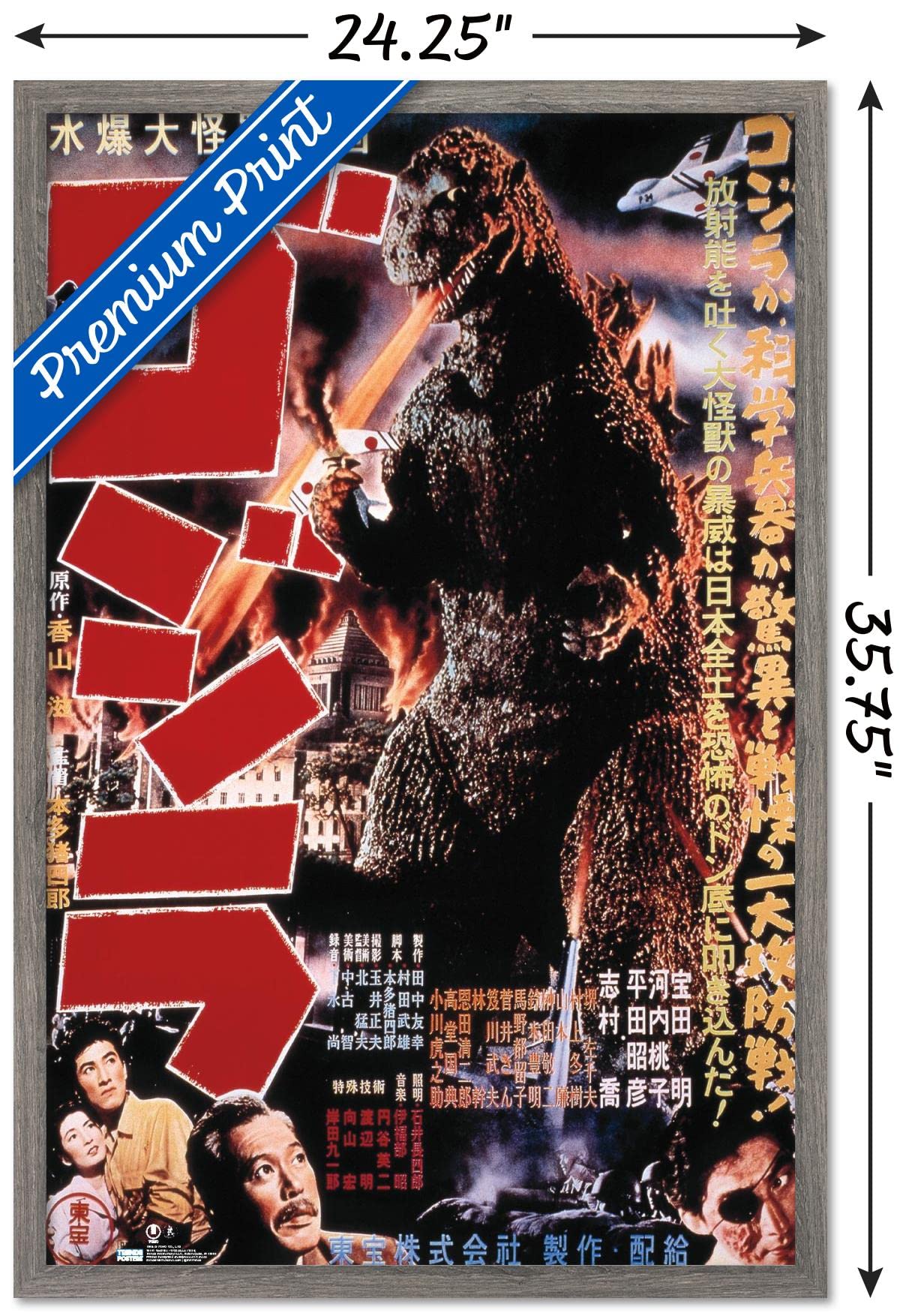 Trends International Godzilla - Godzilla (1954) Wall Poster, 22.375'' X 34'', Barnwood Framed Version