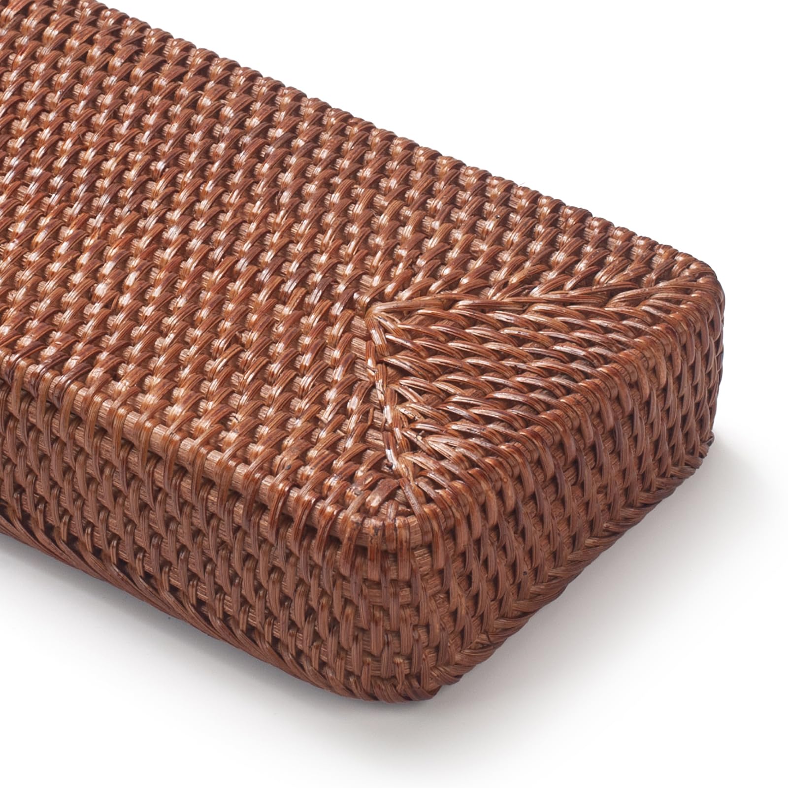 Rattan Bathroom Vanity Trays Toilet Tank Baskets Long Narrow Hand Towel Storage Basket For Storage, Decorative (Honey Brown 16.3