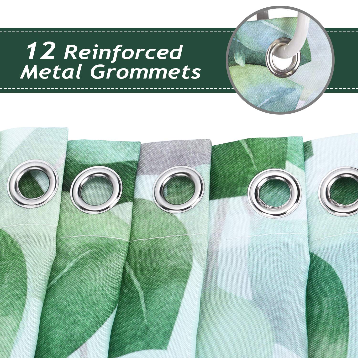 Bonhause Eucalyptus Leaves Shower Curtain for Bathroom Green Leaf Plant Decorative Bath Curtain 72 x 72 Inch Polyester Fabric Waterproof Bathroom Curtain with 12 Hooks