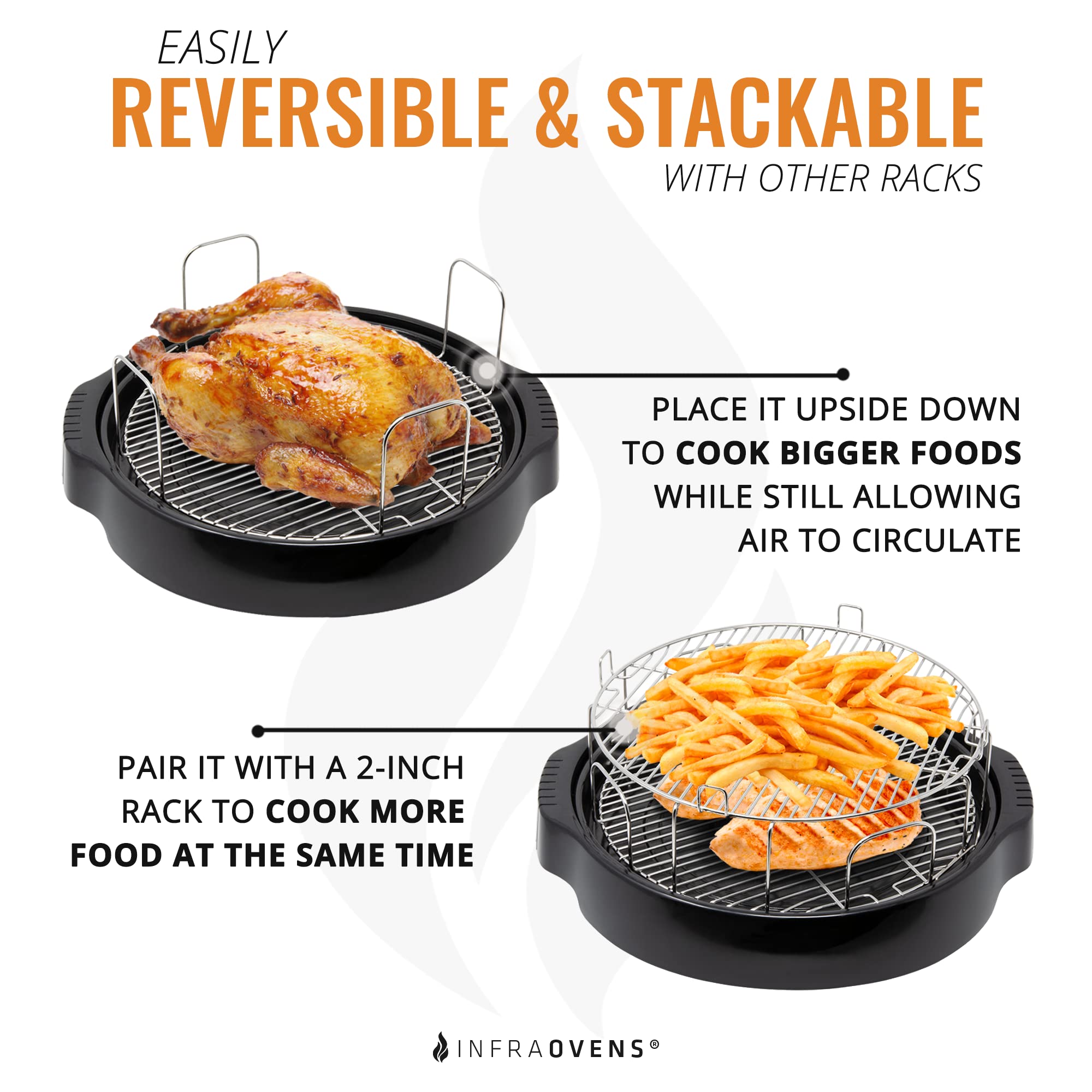 4 inch Stainless Steel Grill Rack Compatible with NuWave Oven Pro  Primo  NutriChef  Black Decker  Reversible Grate Accessory for Cooking  Baking  Cooling in Infrared Kitchen Convection Toaster Oven